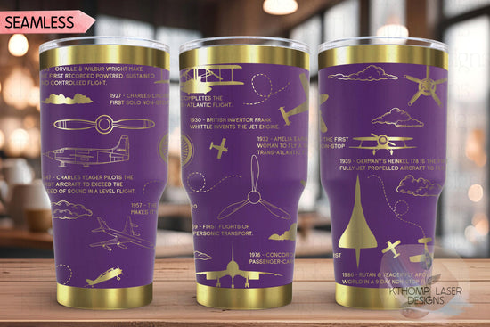 Aviation History Airplane Tumbler Wrap SVG | 20oz and 30oz Laser Engraving File | Rotary Ready Digital Design | Career Gift SVG
