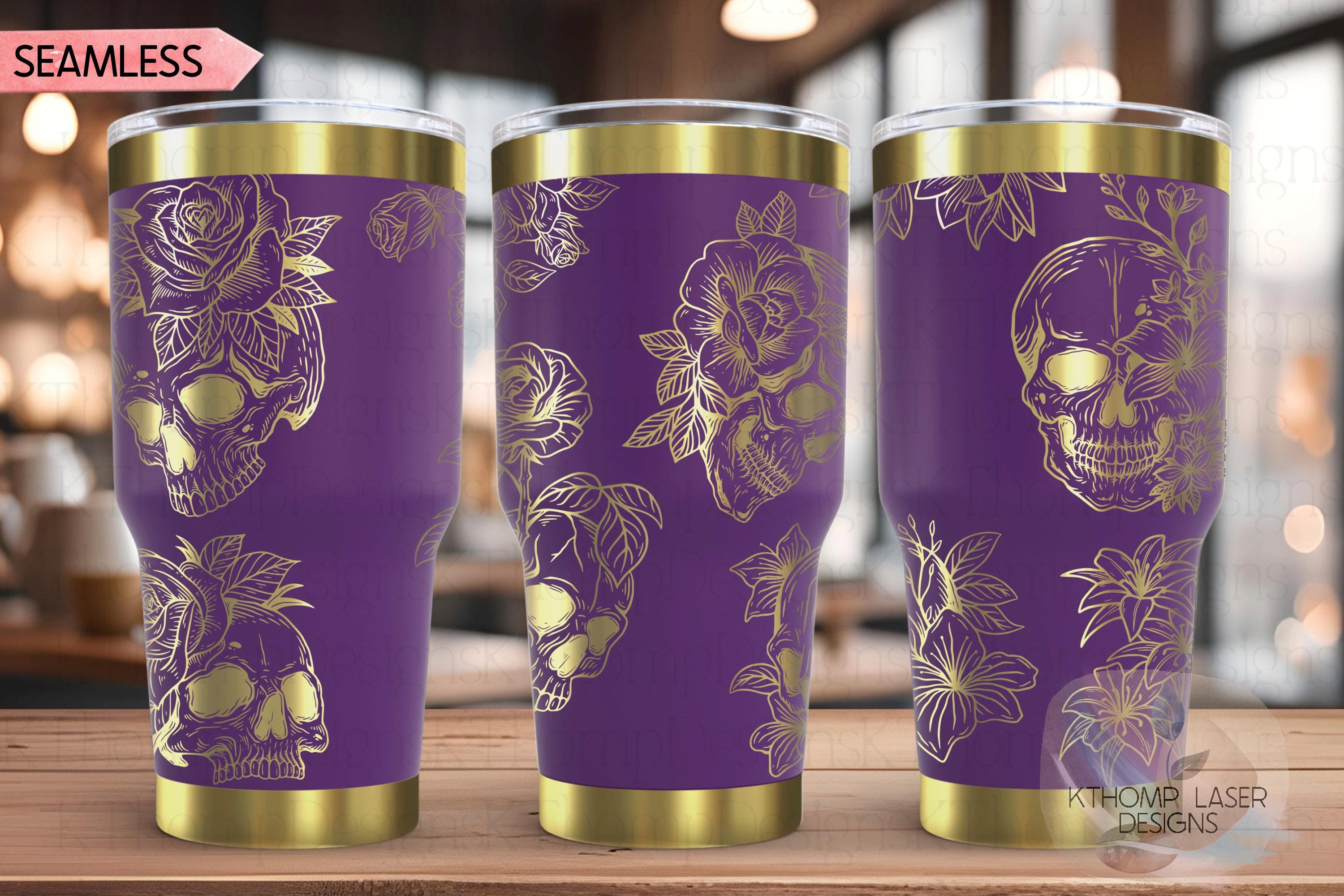 Skulls and Roses Tumbler Wrap SVG | 20oz and 30oz Laser Engraving File | Rotary Engrave Digital Design | Floral SVG Design