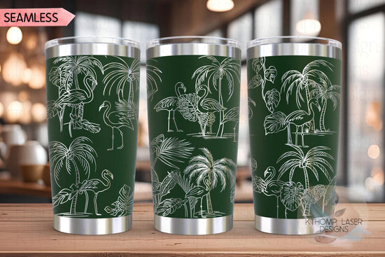 Flamingos Tumbler Wrap SVG | 20oz and 30oz Laser Engraving File | Rotary Ready Digital Design | Ocean Nautical SVG