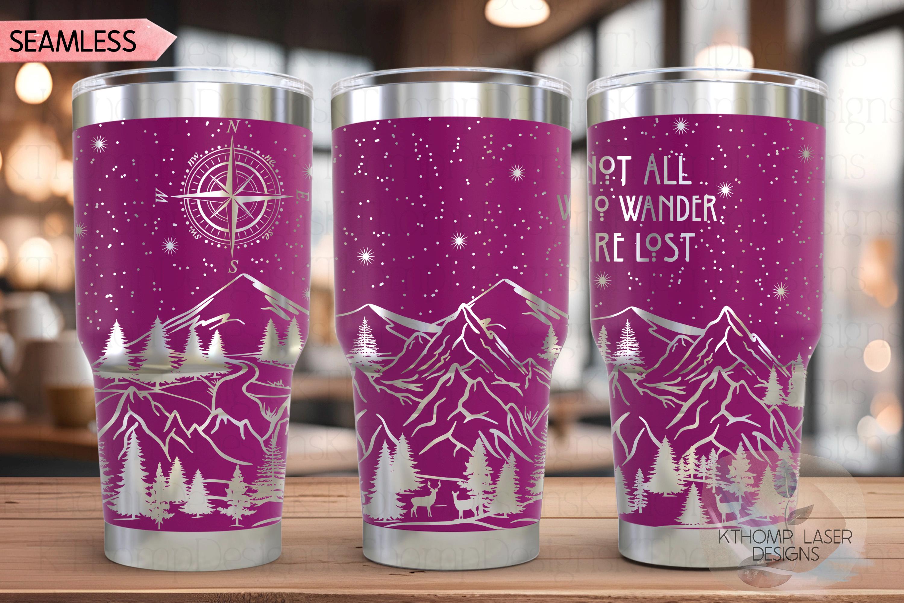 Not All Who Wander Are Lost Tumbler Wrap SVG | 20oz and 30oz Laser Engraving File | Rotary Ready Digital Design | Outdoor Nature SVG