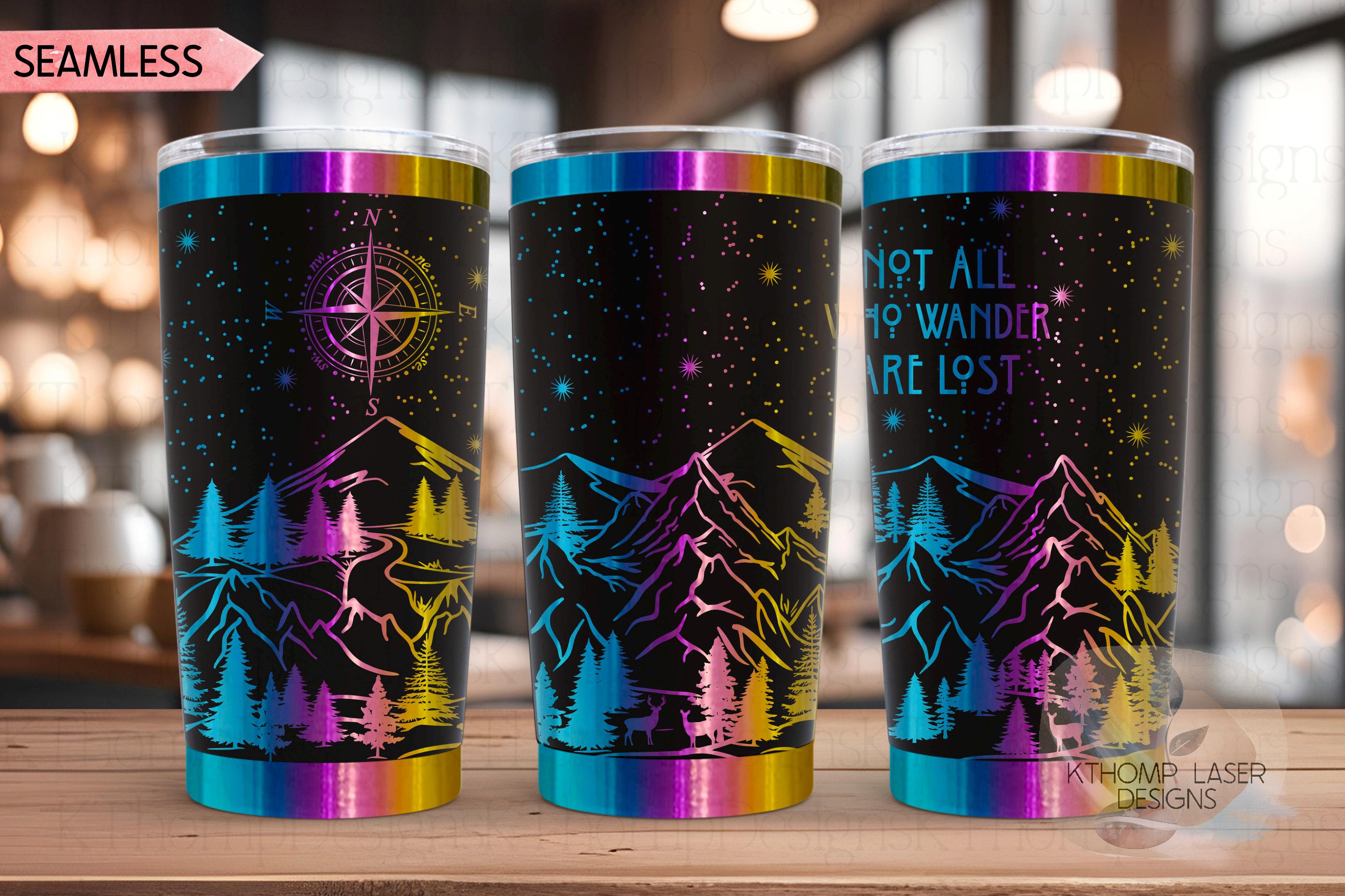 Not All Who Wander Are Lost Tumbler Wrap SVG | 20oz and 30oz Laser Engraving File | Rotary Ready Digital Design | Outdoor Nature SVG
