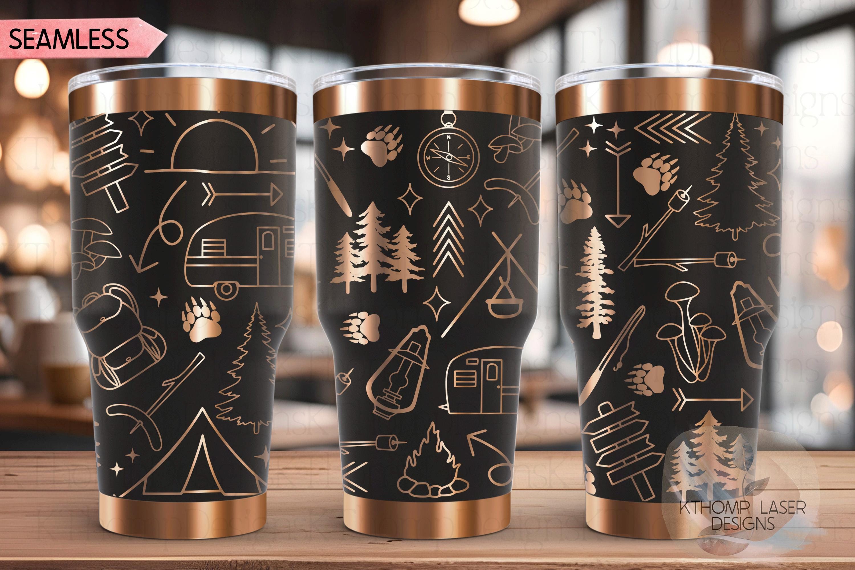 Camping Doodles Tumbler Wrap SVG | 20oz and 30oz Laser Engraving File | Rotary Ready Digital Design | Outdoor Nature SVG