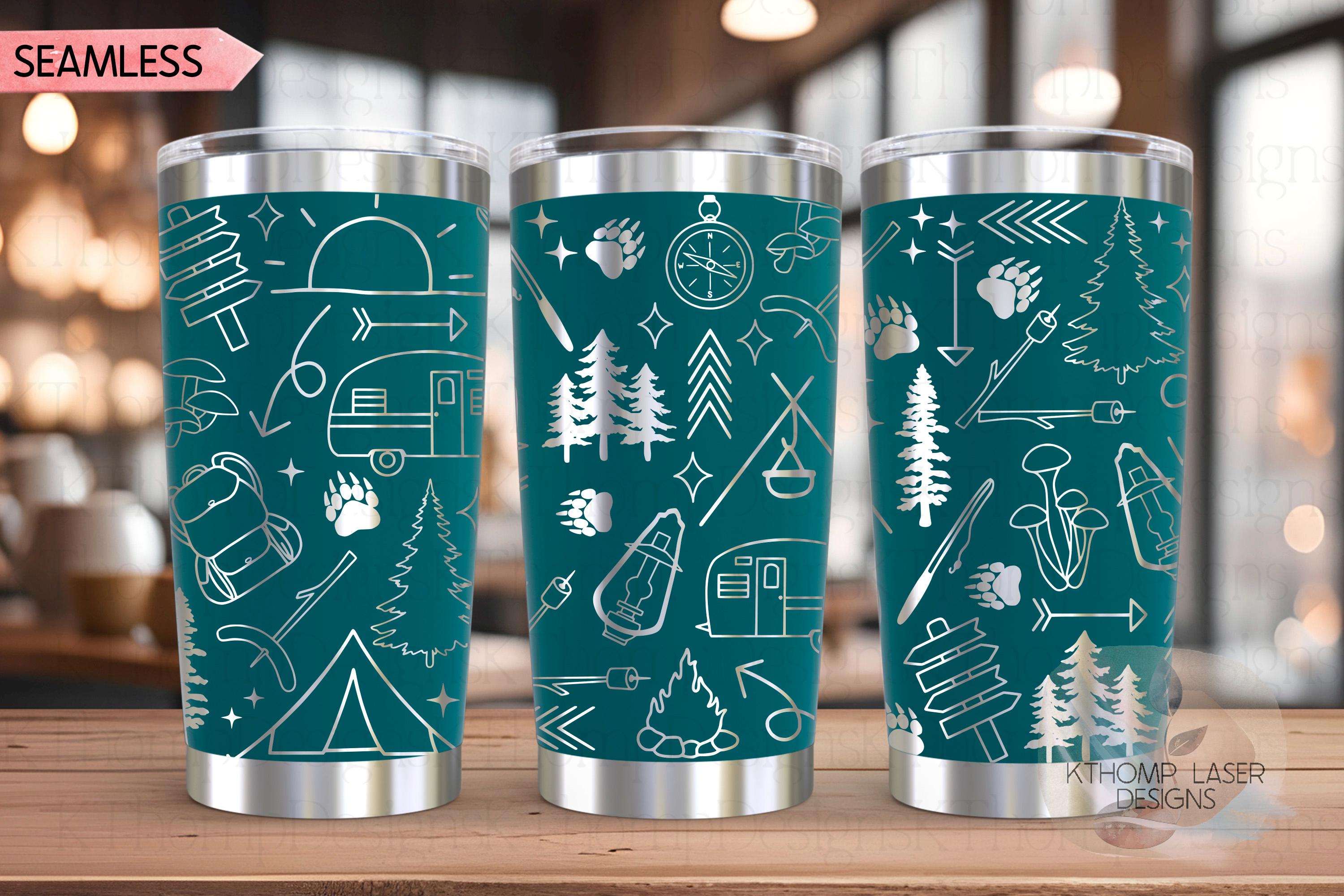 Camping Doodles Tumbler Wrap SVG | 20oz and 30oz Laser Engraving File | Rotary Ready Digital Design | Outdoor Nature SVG