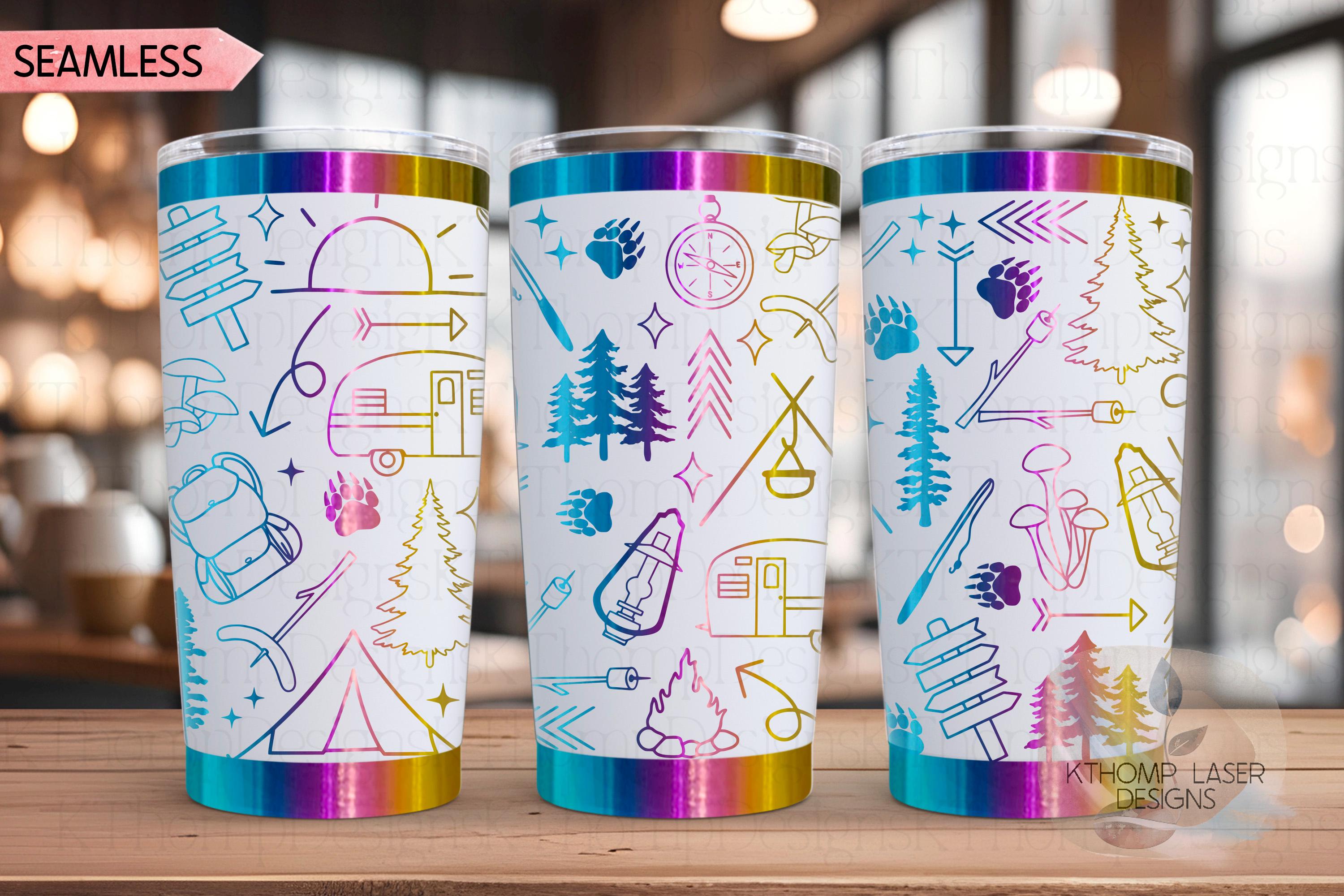 Camping Doodles Tumbler Wrap SVG | 20oz and 30oz Laser Engraving File | Rotary Ready Digital Design | Outdoor Nature SVG