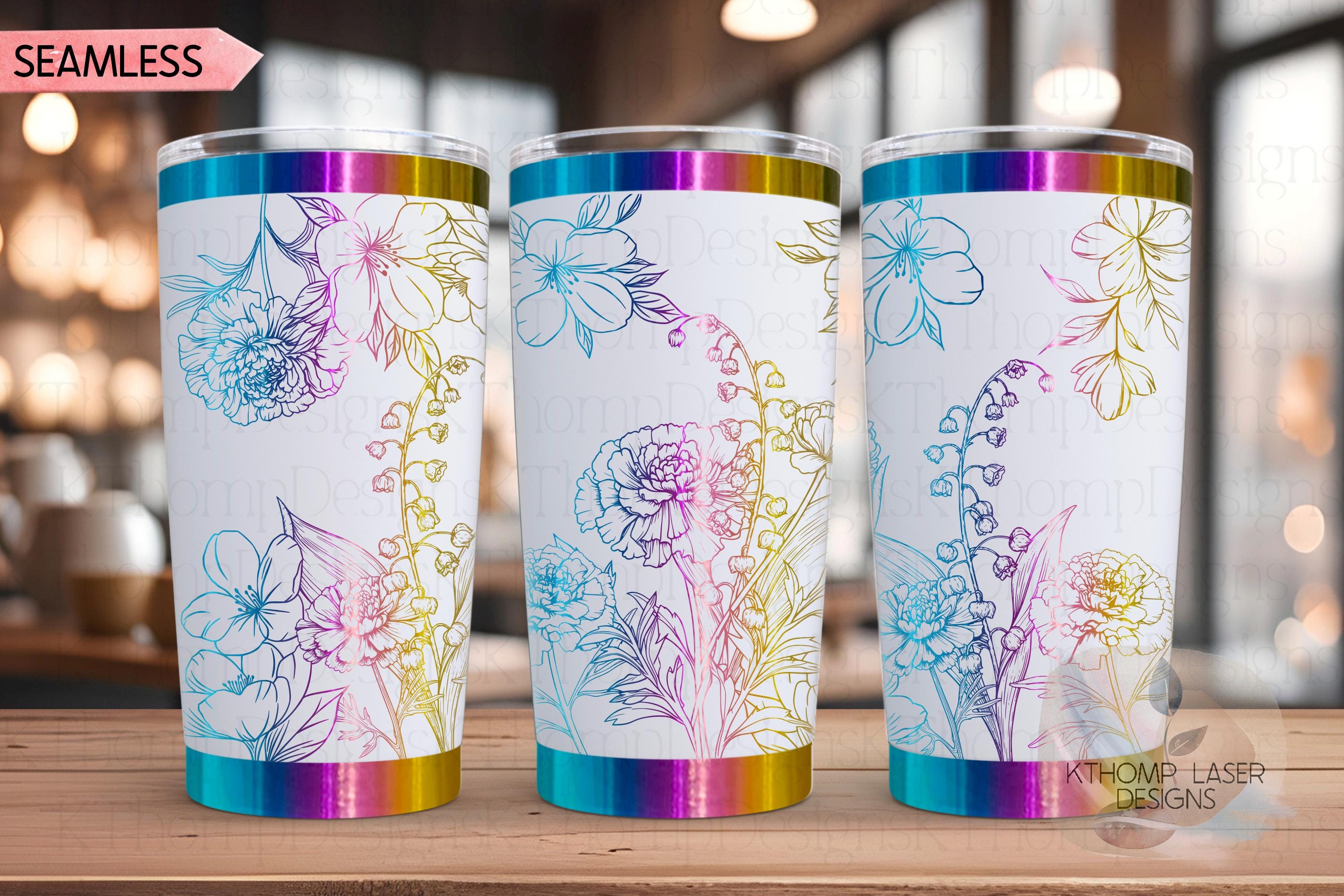 Carnations Lily of the Valley & Violets Tumbler Wrap SVG | 20oz and 30oz Laser Engraving File | Rotary Digital Design | Floral SVG Design