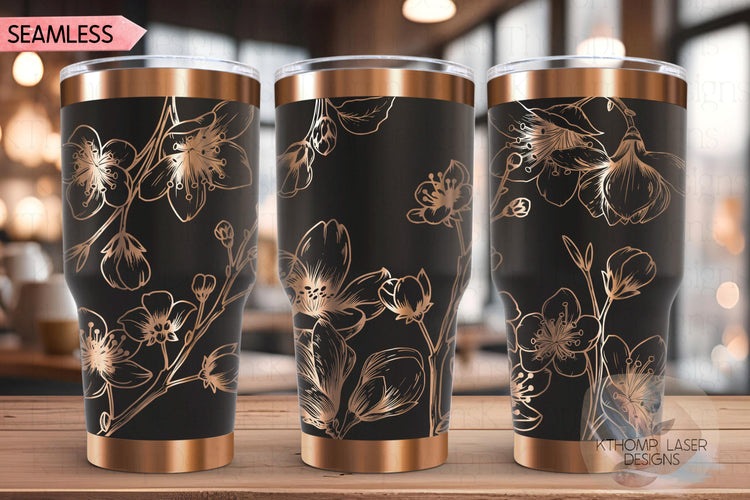 Cherry Blossom Tumbler Wrap SVG | 20oz and 30oz Laser Engraving File | Rotary Engrave Digital Design | Floral SVG Design