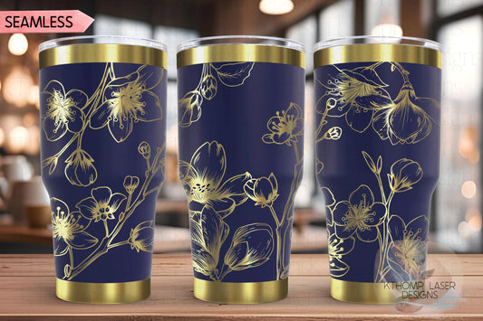 Cherry Blossom Tumbler Wrap SVG | 20oz and 30oz Laser Engraving File | Rotary Engrave Digital Design | Floral SVG Design