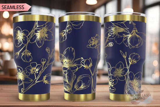 Cherry Blossom Tumbler Wrap SVG | 20oz and 30oz Laser Engraving File | Rotary Engrave Digital Design | Floral SVG Design