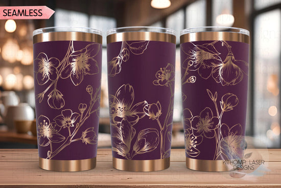 Cherry Blossom Tumbler Wrap SVG | 20oz and 30oz Laser Engraving File | Rotary Engrave Digital Design | Floral SVG Design