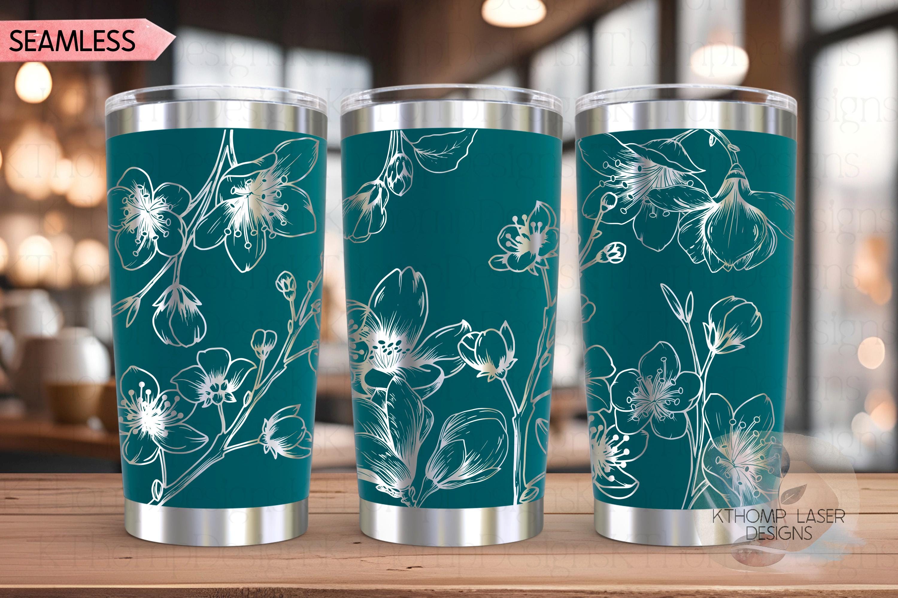 Cherry Blossom Tumbler Wrap SVG | 20oz and 30oz Laser Engraving File | Rotary Engrave Digital Design | Floral SVG Design