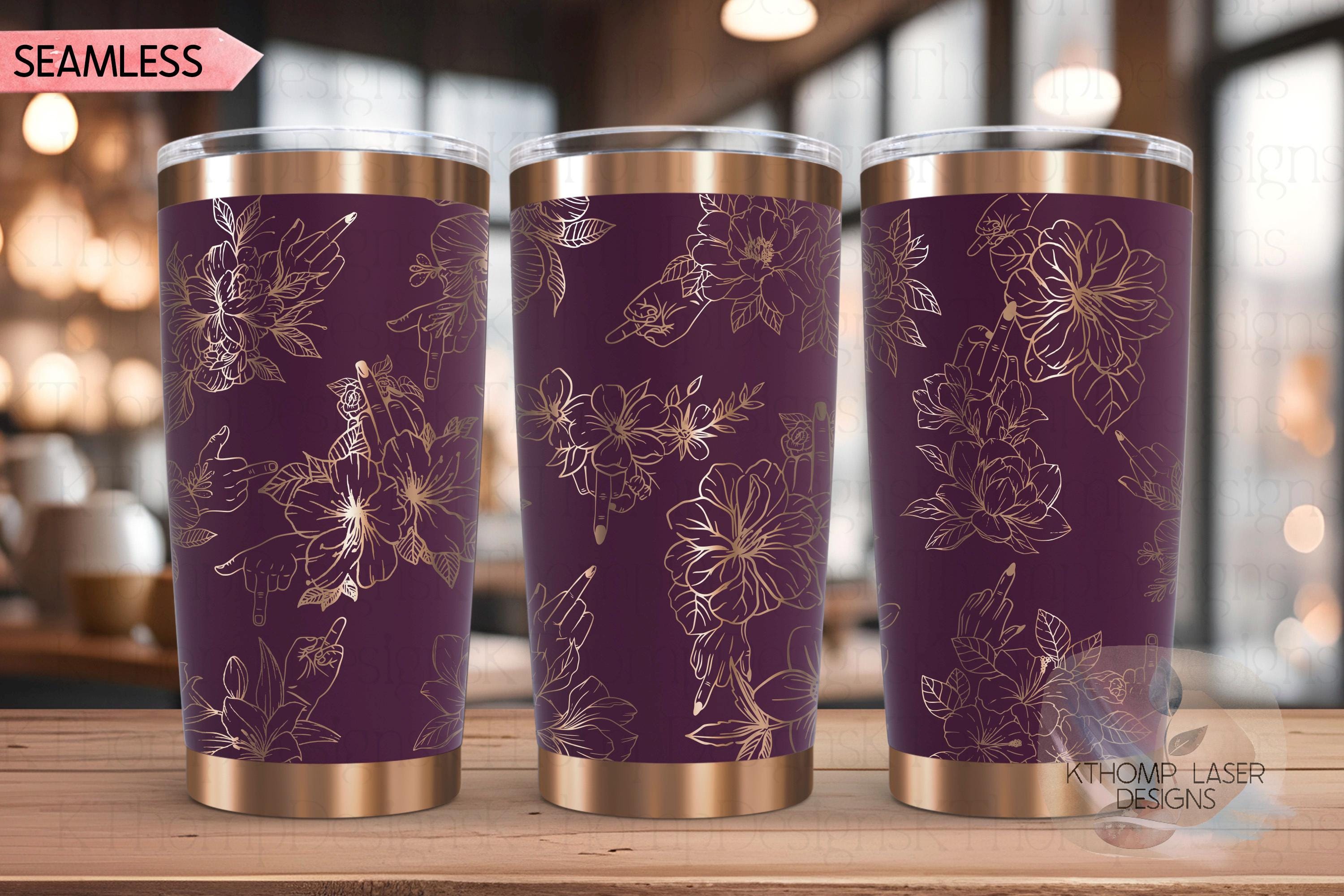 Floral F You Middle Finger Tumbler Wrap SVG | 20oz and 30oz Laser Engraving File | Rotary Ready Digital Design | Sassy Coffee SVG