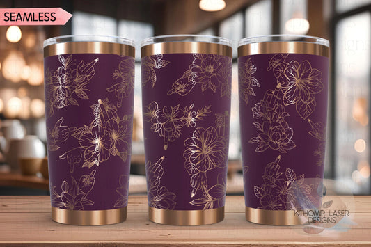 Floral F You Middle Finger Tumbler Wrap SVG | 20oz and 30oz Laser Engraving File | Rotary Ready Digital Design | Sassy Coffee SVG