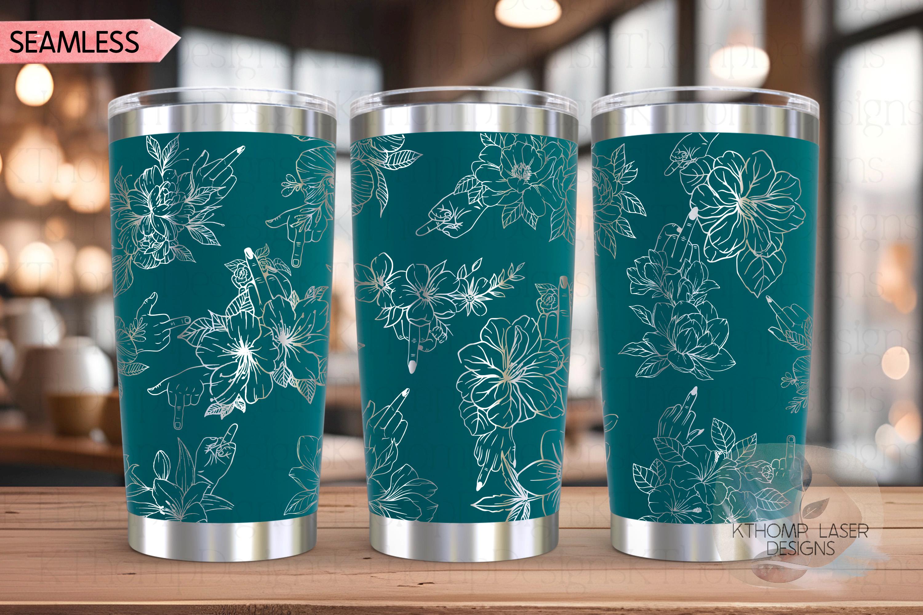 Floral F You Middle Finger Tumbler Wrap SVG | 20oz and 30oz Laser Engraving File | Rotary Ready Digital Design | Sassy Coffee SVG