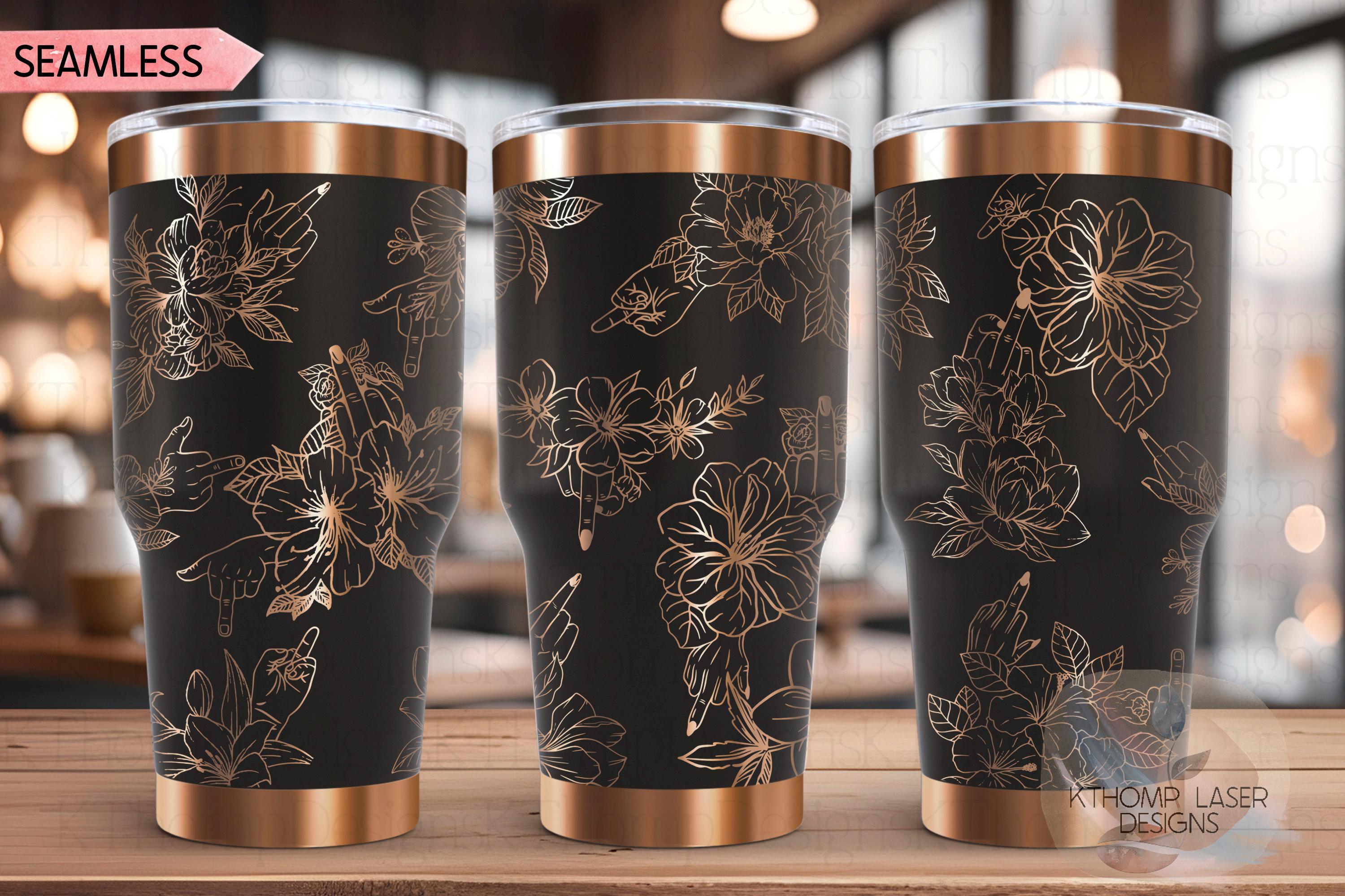 Floral F You Middle Finger Tumbler Wrap SVG | 20oz and 30oz Laser Engraving File | Rotary Ready Digital Design | Sassy Coffee SVG