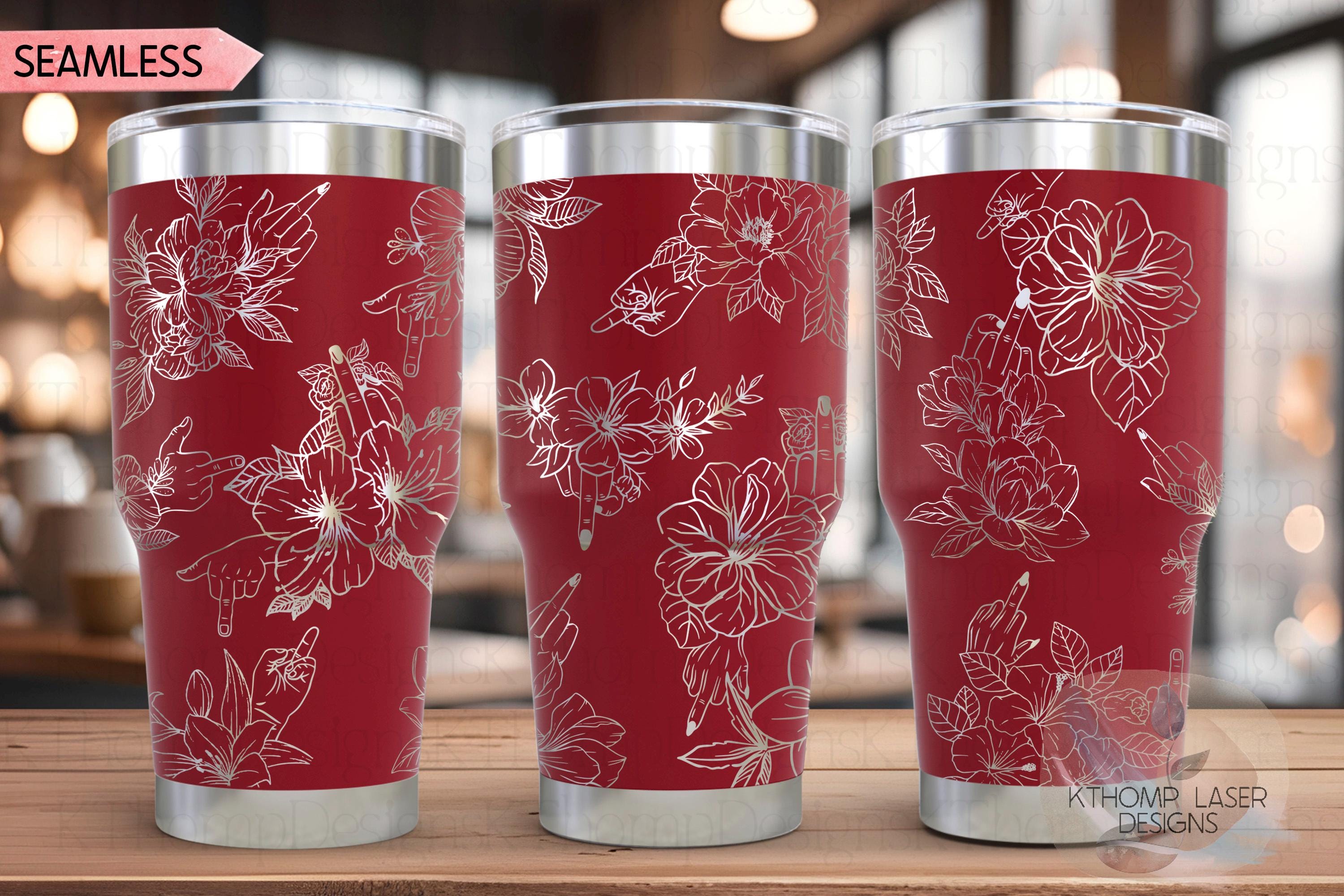 Floral F You Middle Finger Tumbler Wrap SVG | 20oz and 30oz Laser Engraving File | Rotary Ready Digital Design | Sassy Coffee SVG