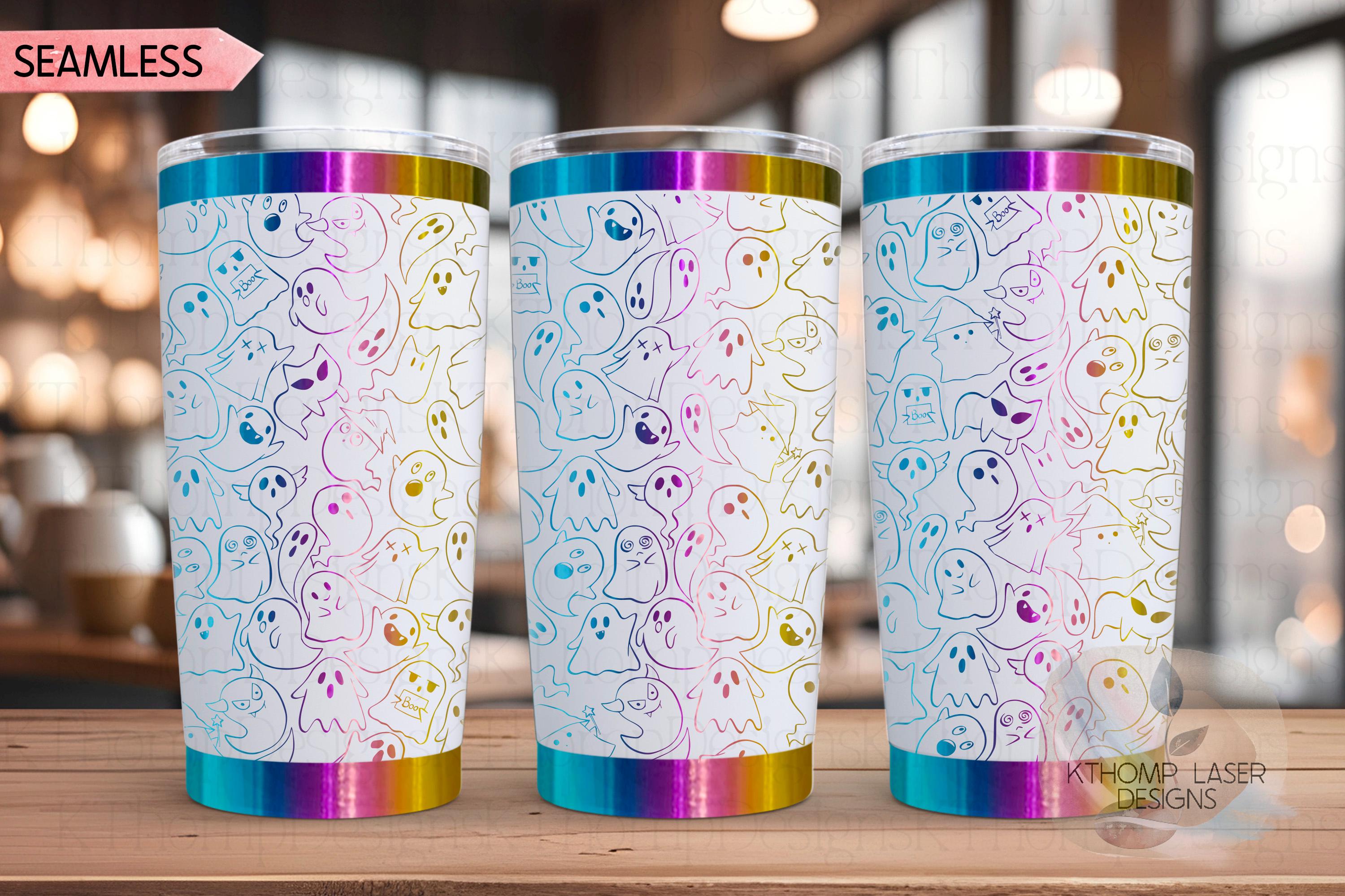 Halloween Ghosts Doodles Holiday Tumbler Wrap SVG | 20oz and 30oz Laser Engraving File | Rotary Ready Digital Design | Seasonal SVG