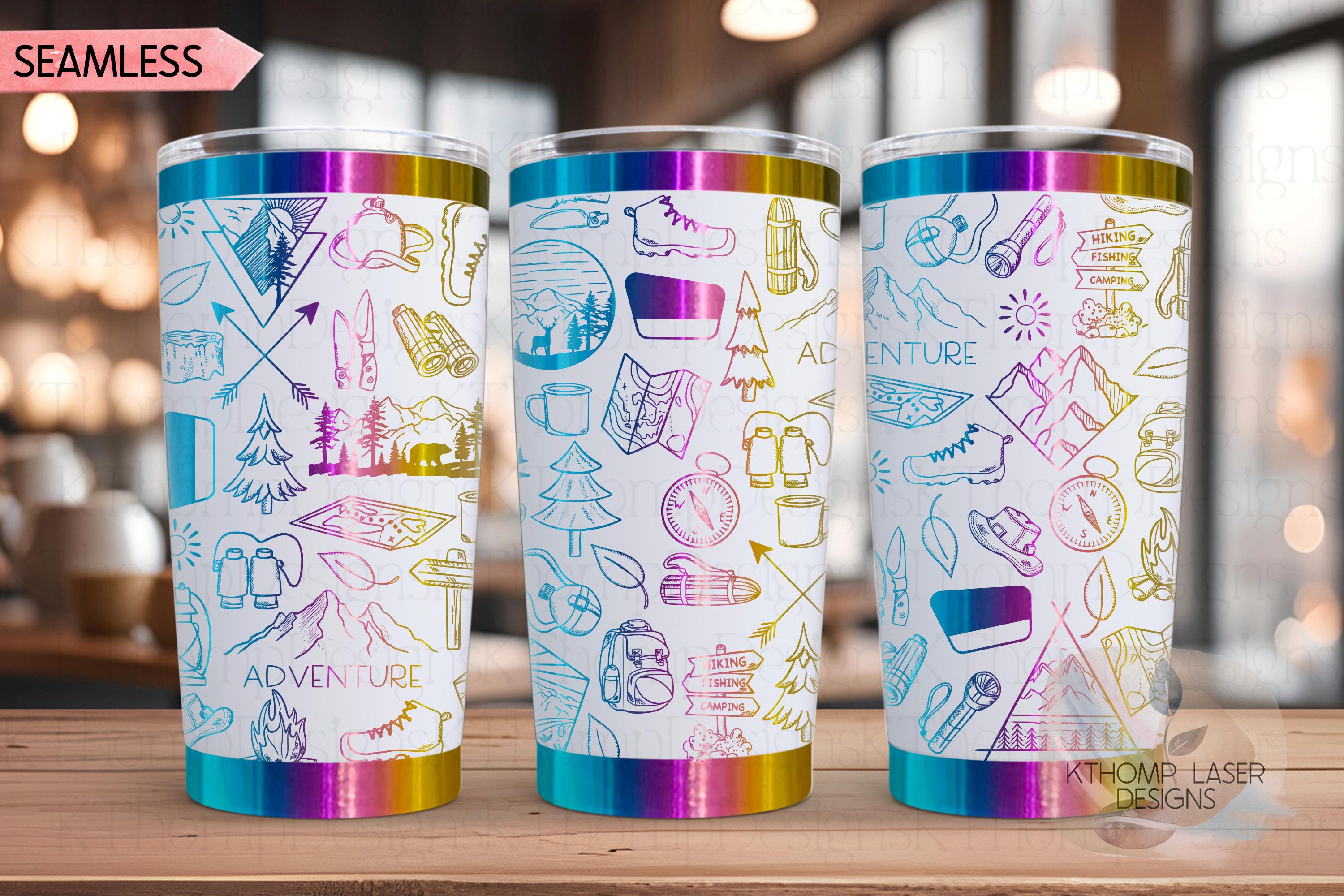Hiking Doodles Tumbler Wrap SVG | 20oz and 30oz Laser Engraving File | Rotary Ready Digital Design | Outdoor Nature SVG
