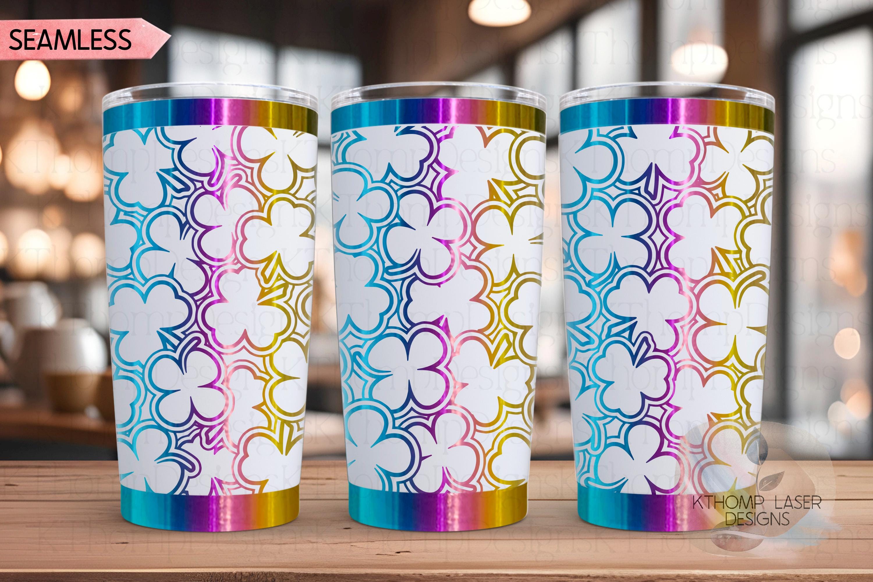 Shamrocks Burst Holiday Tumbler Wrap SVG | 20oz and 30oz Laser Engraving File | Rotary Ready Digital Design | Seasonal SVG