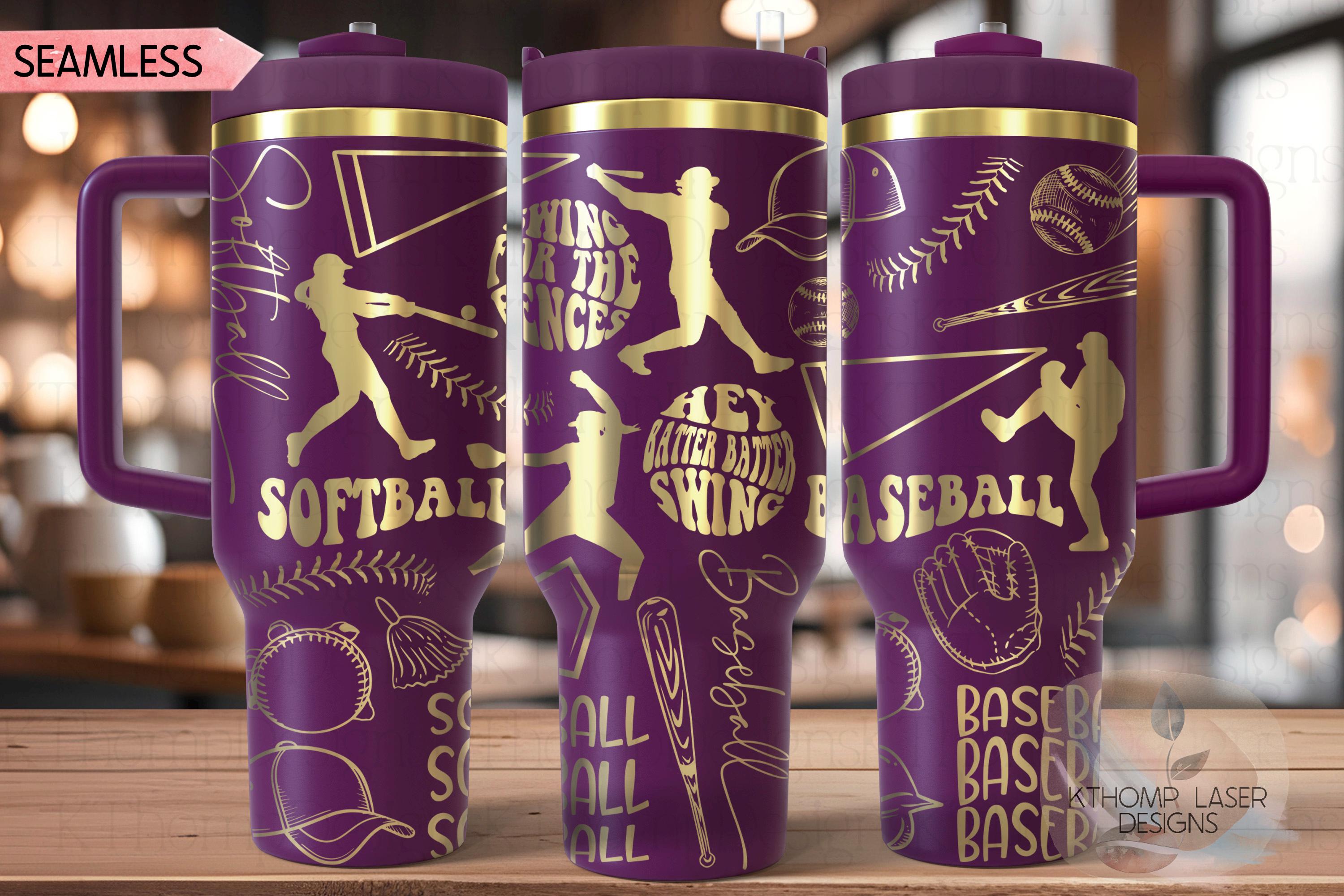Baseball Softball Doodles Combo Tumbler Wrap SVG | 40oz Laser Engraving File | Rotary Ready Digital Design | Sports Fan SVG