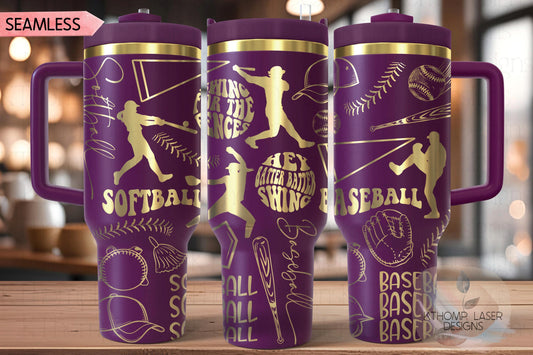 Baseball Softball Doodles Combo Tumbler Wrap SVG | 40oz Laser Engraving File | Rotary Ready Digital Design | Sports Fan SVG