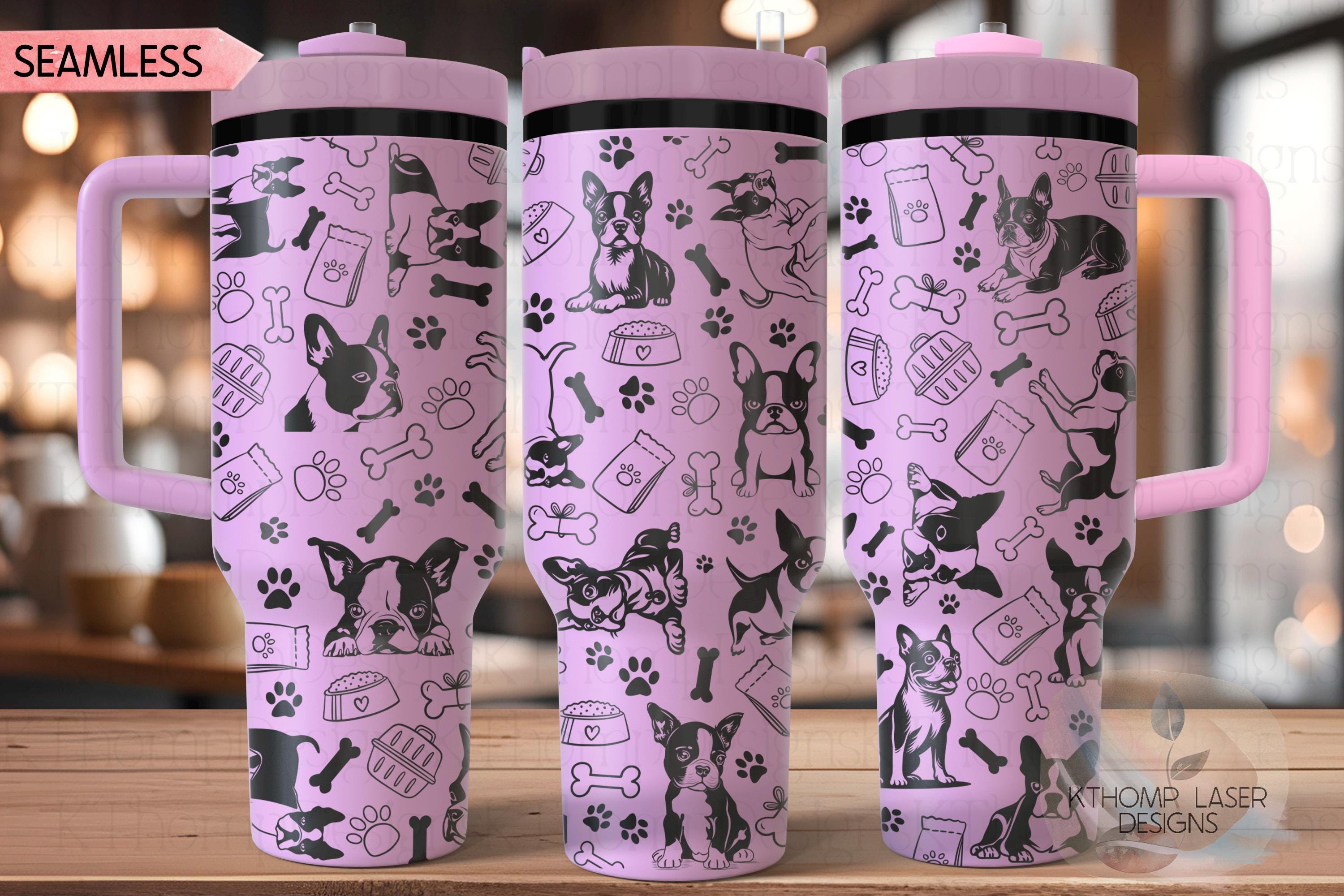 Boston Terrier Tumbler Wrap SVG | 40oz Laser Engraving File | Rotary Engrave Digital Design | Dog Lover Gift