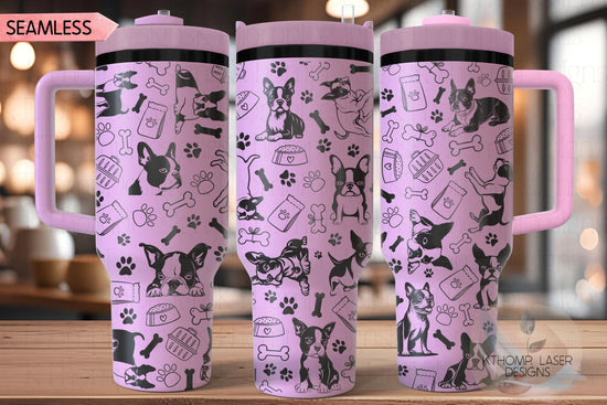 Boston Terrier Tumbler Wrap SVG | 40oz Laser Engraving File | Rotary Engrave Digital Design | Dog Lover Gift