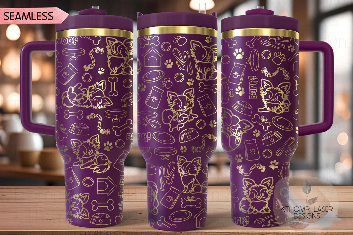 Papillion Tumbler Wrap SVG | 40oz Laser Engraving File | Rotary Engrave Digital Design | Dog Lover Gift