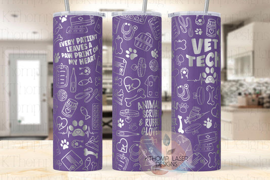 Veterinarian Vet Tech Tumbler Wrap SVG | 20oz Skinny Laser Engraving File | Rotary Ready Digital Design | Career Gift SVG