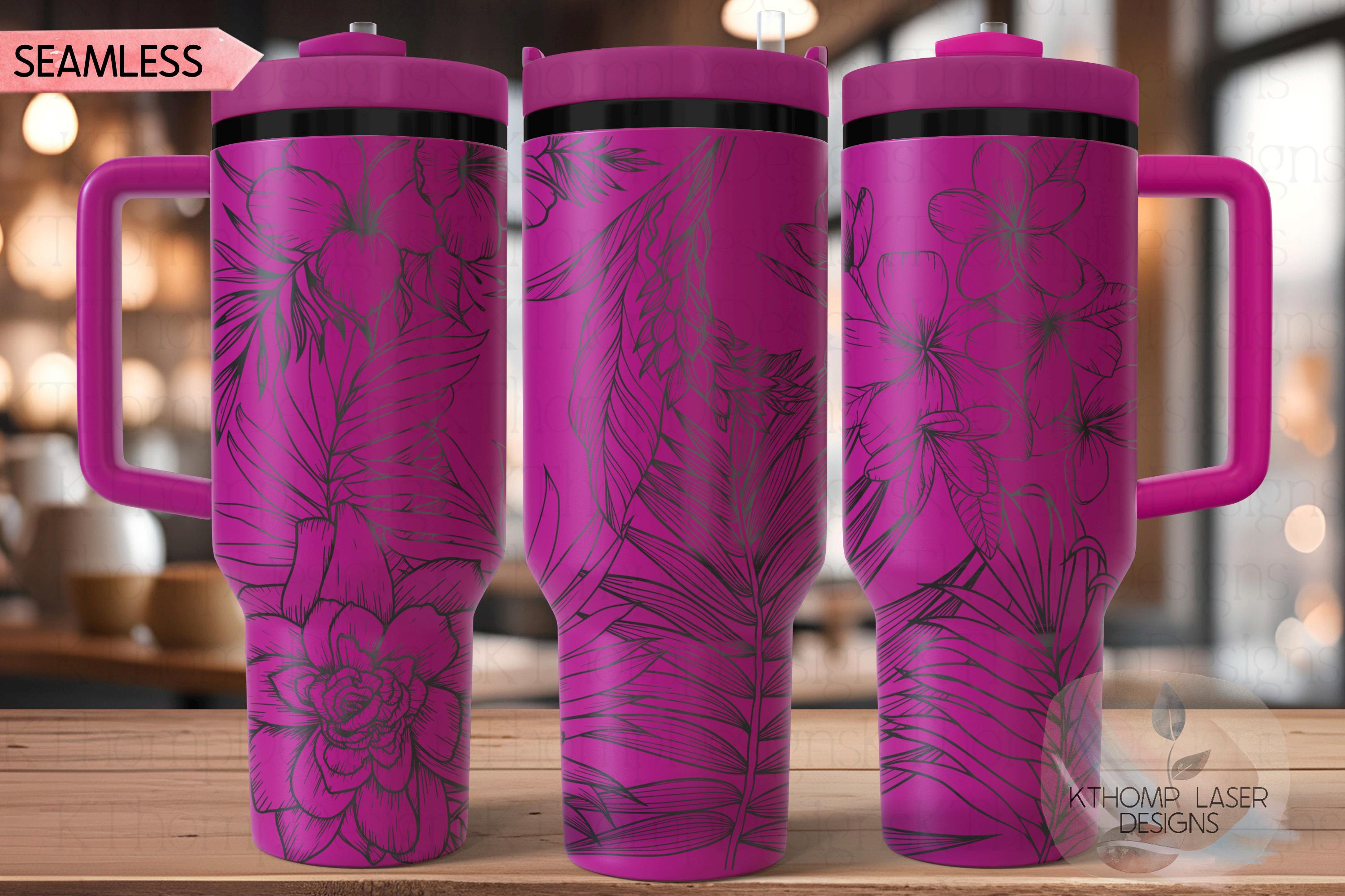 Tropical Plants Tumbler Wrap SVG | 40oz Laser Engraving File | Rotary Engrave Digital Design | Floral SVG Design