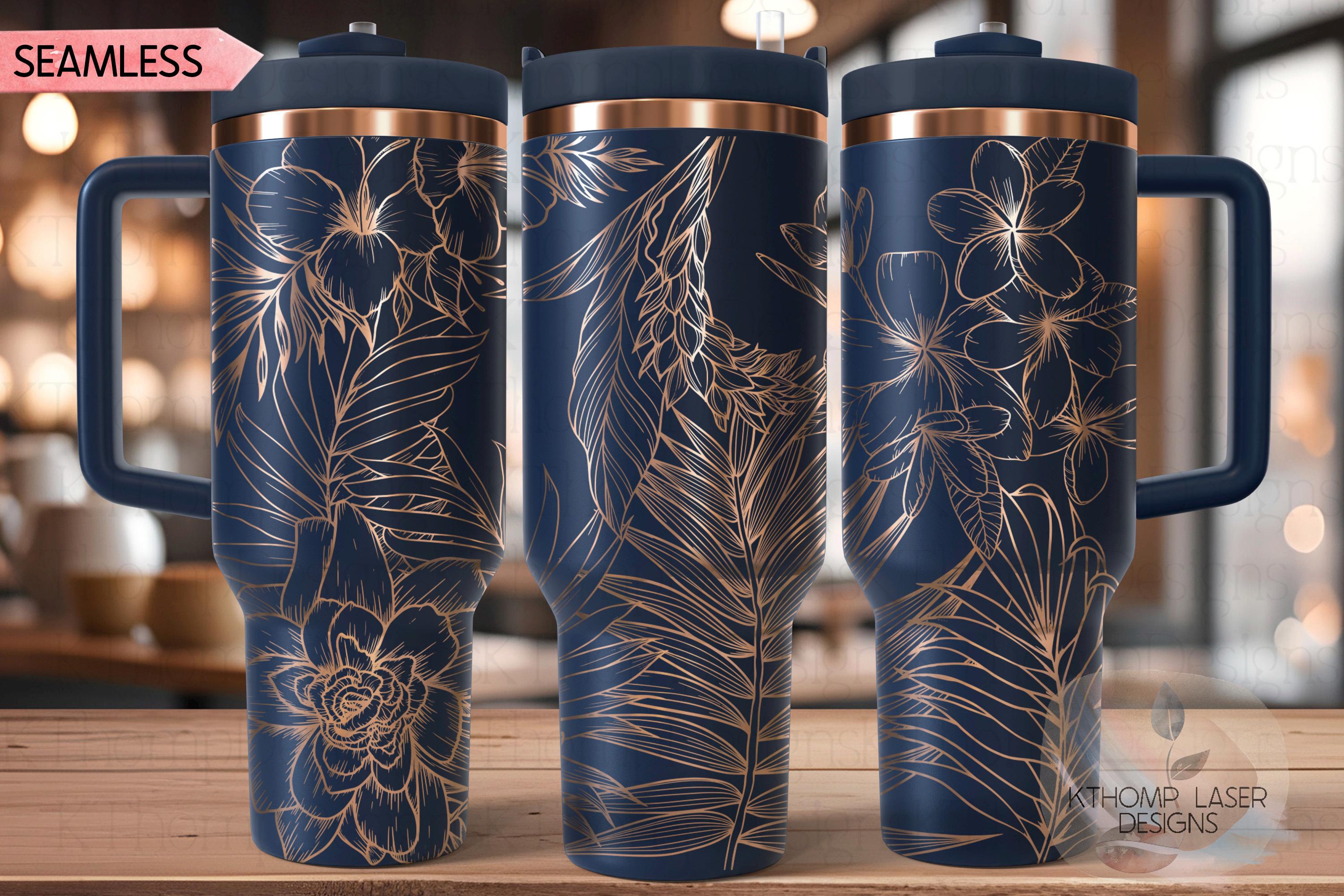 Tropical Plants Tumbler Wrap SVG | 40oz Laser Engraving File | Rotary Engrave Digital Design | Floral SVG Design