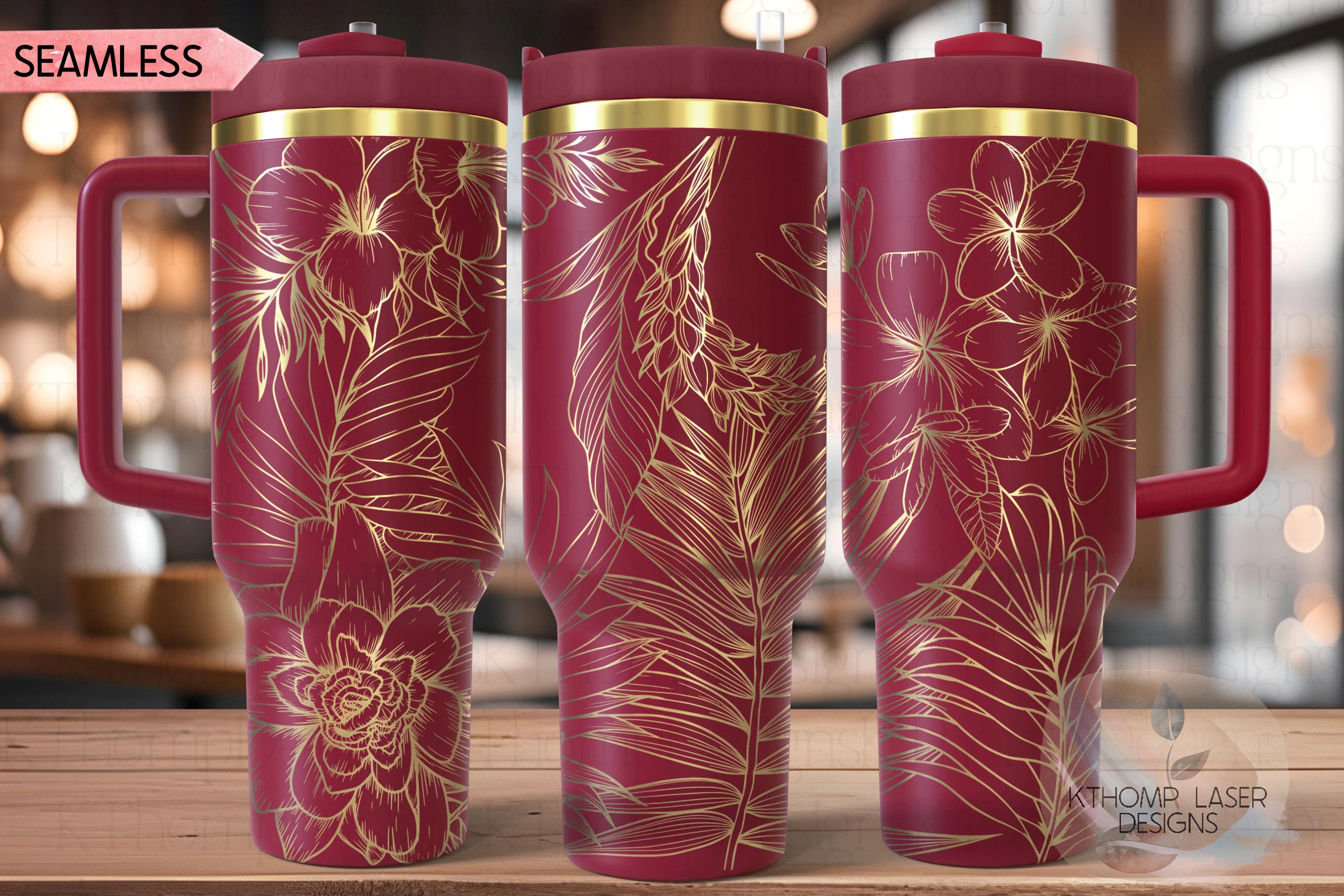 Tropical Plants Tumbler Wrap SVG | 40oz Laser Engraving File | Rotary Engrave Digital Design | Floral SVG Design