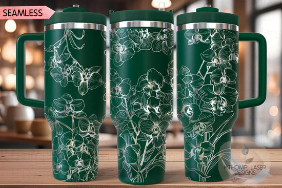 Orchids Tumbler Wrap SVG | 40oz Laser Engraving File | Rotary Engrave Digital Design | Floral SVG Design