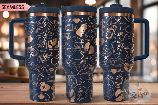 OB Nurse Medical Doodles Tumbler Wrap SVG | 40oz Laser Engraving File | Rotary Ready Digital Design | Career Gift SVG