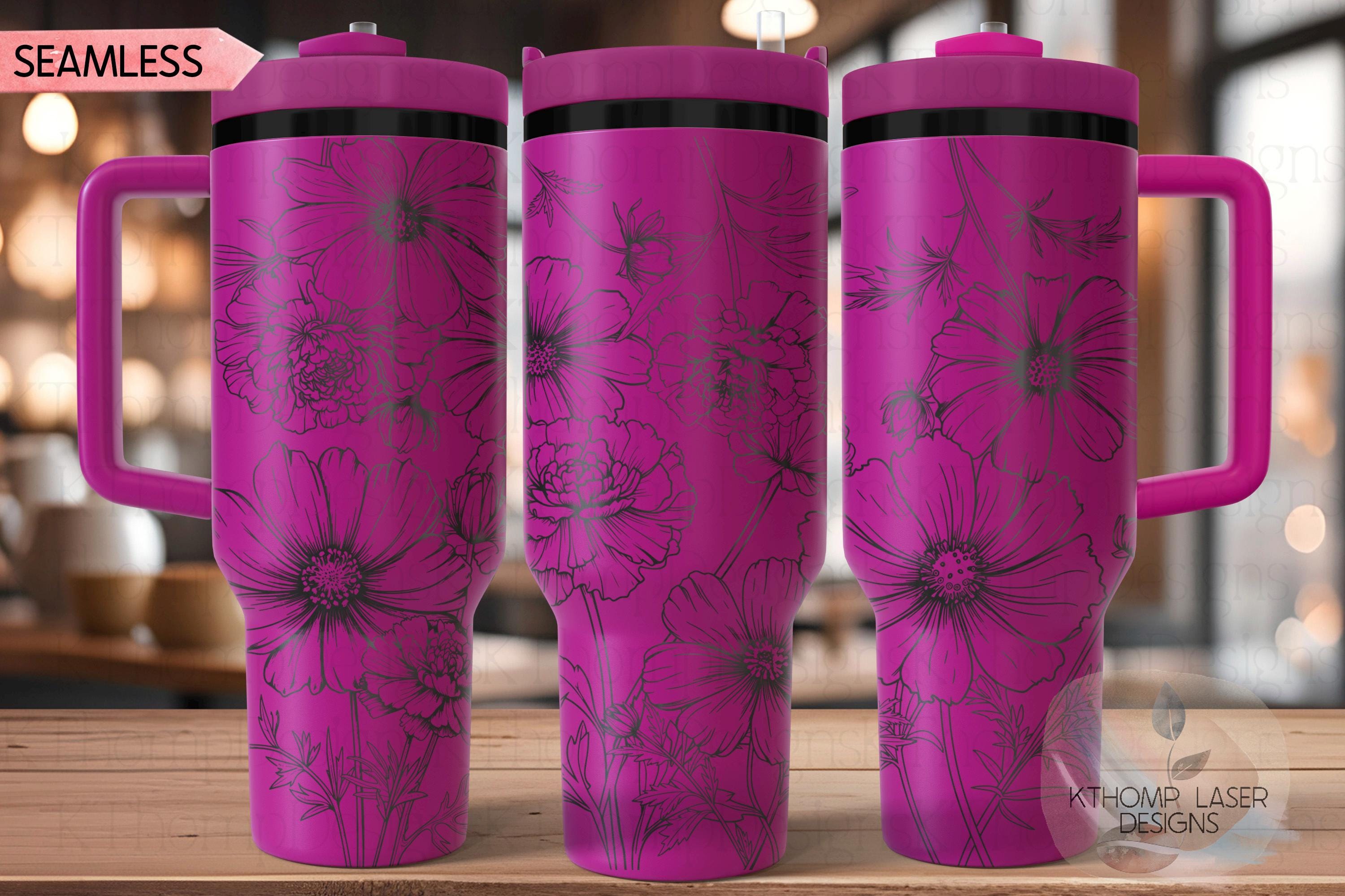 Marigolds and Cosmos Tumbler Wrap SVG | 40oz Laser Engraving File | Rotary Engrave Digital Design | Floral SVG Design