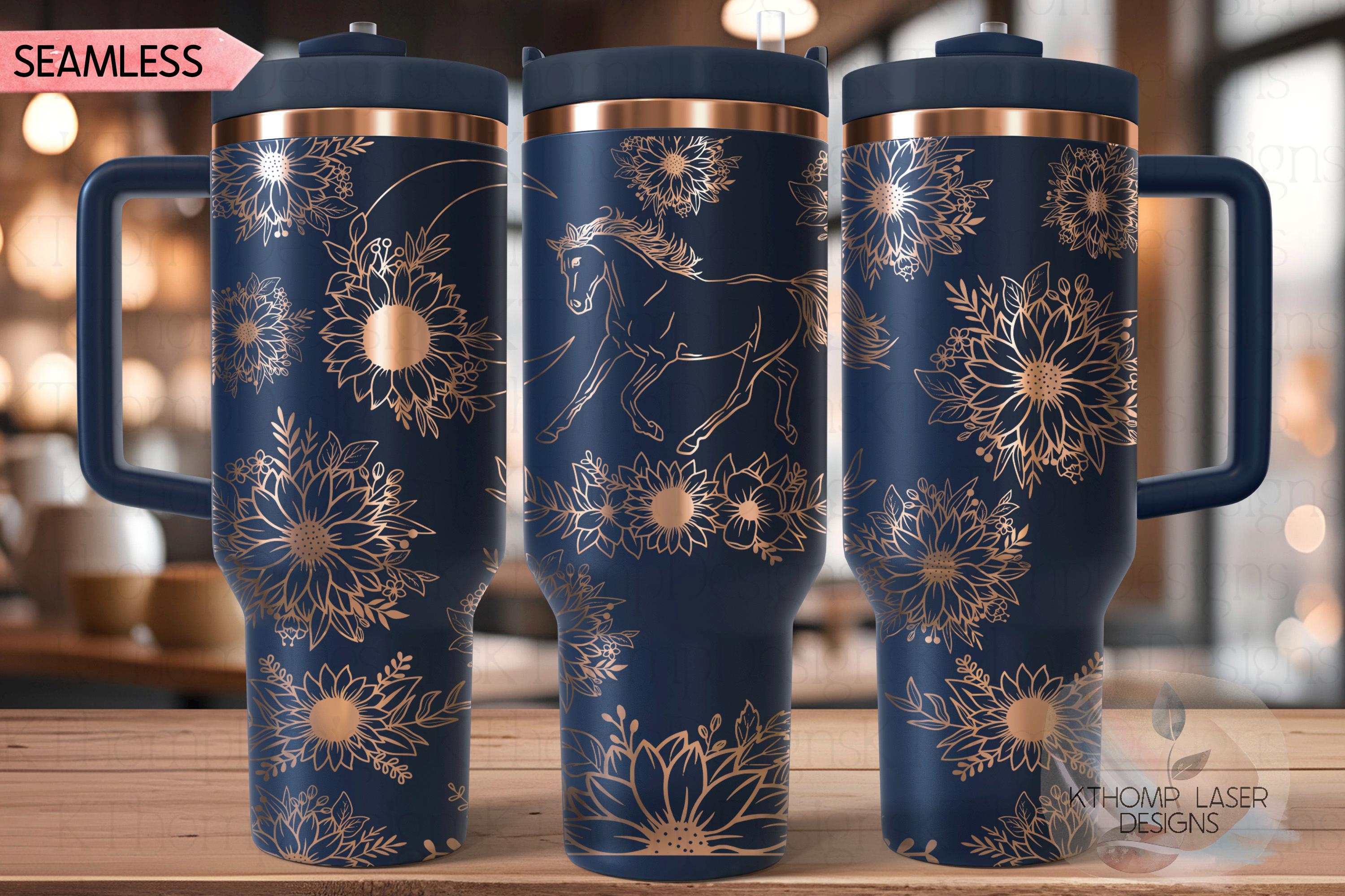 Horse and Sunflowers Western Tumbler Wrap SVG | 40oz Laser Engraving File | Rotary Ready Digital Design | Western Farm SVG