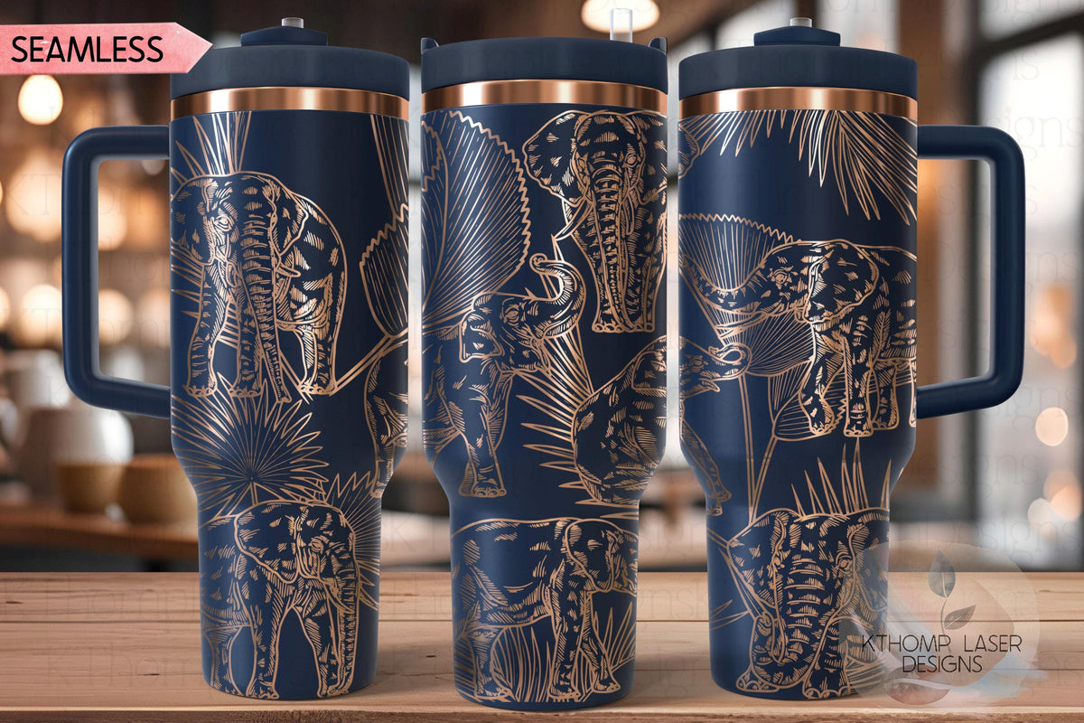 Elephants Tumbler Wrap SVG | 40oz Laser Engraving File | Rotary Ready Digital Design | Jungle Theme SVG