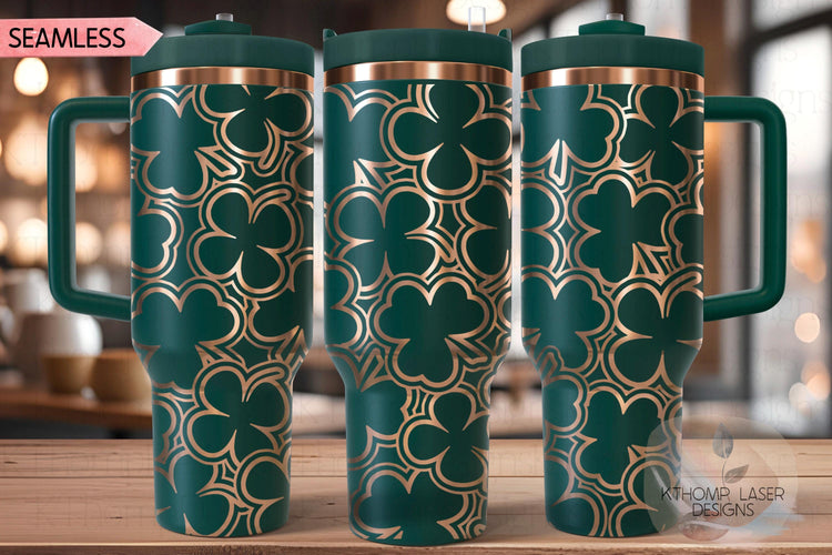 Shamrocks Burst Laser Engraved Full Wrap Design 40oz Tumbler, Digital Download, Seamless SVG For Laser Rotary
