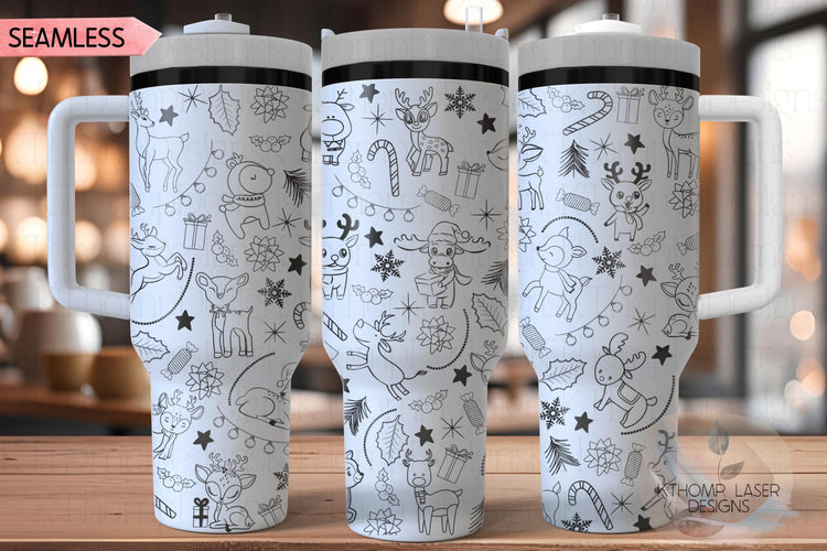 Cute Reindeer Doodles Christmas Holiday Tumbler Wrap SVG | 40oz Laser Engraving File | Rotary Ready Digital Design | Seasonal SVG