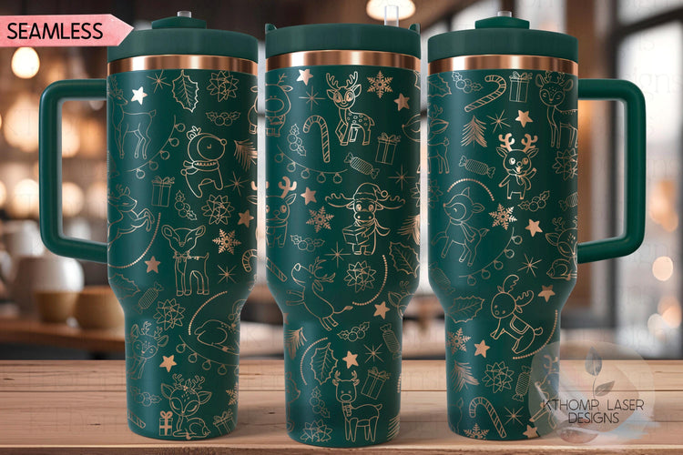 Cute Reindeer Doodles Christmas Holiday Tumbler Wrap SVG | 40oz Laser Engraving File | Rotary Ready Digital Design | Seasonal SVG