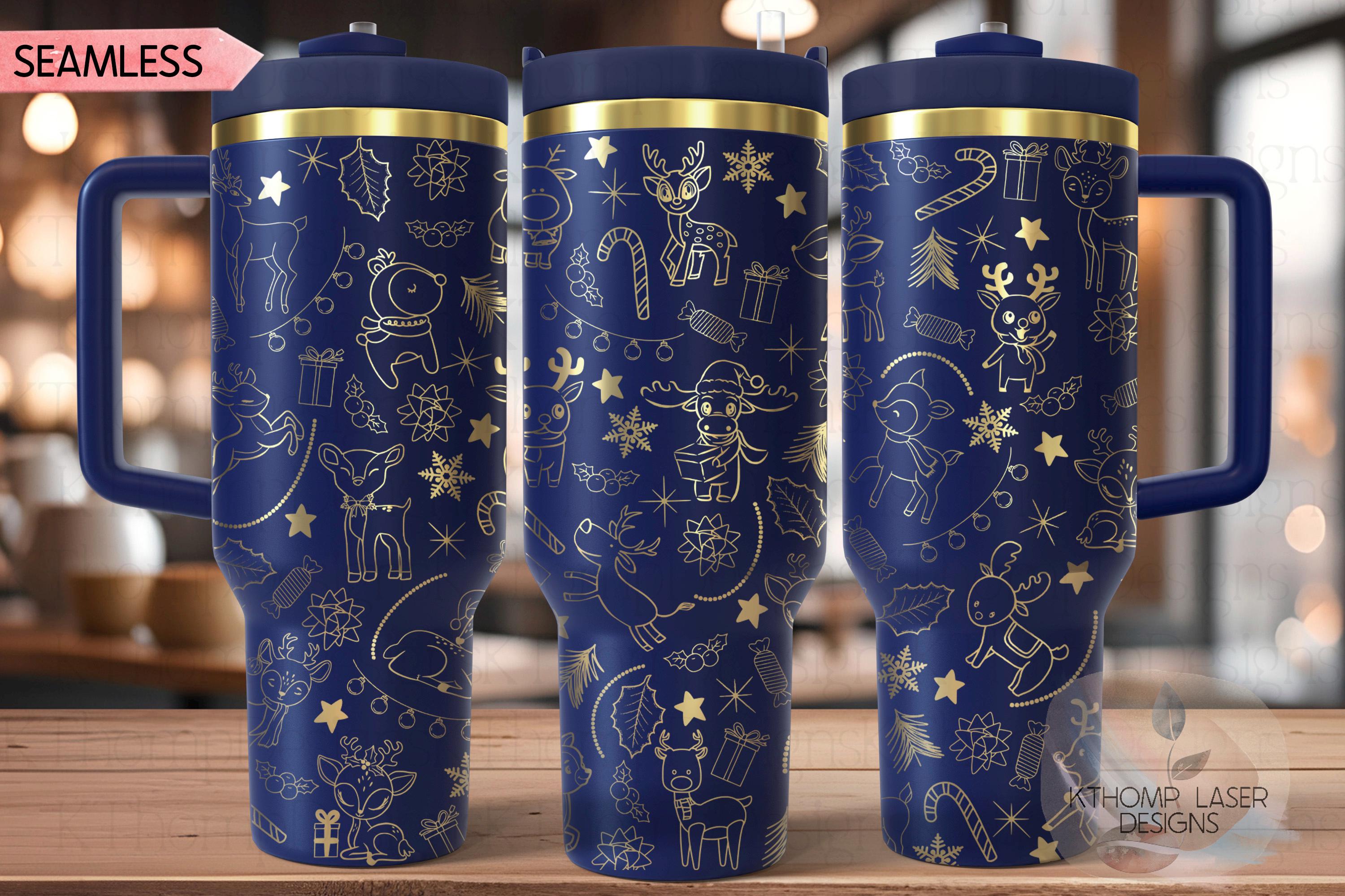 Cute Reindeer Doodles Christmas Holiday Tumbler Wrap SVG | 40oz Laser Engraving File | Rotary Ready Digital Design | Seasonal SVG