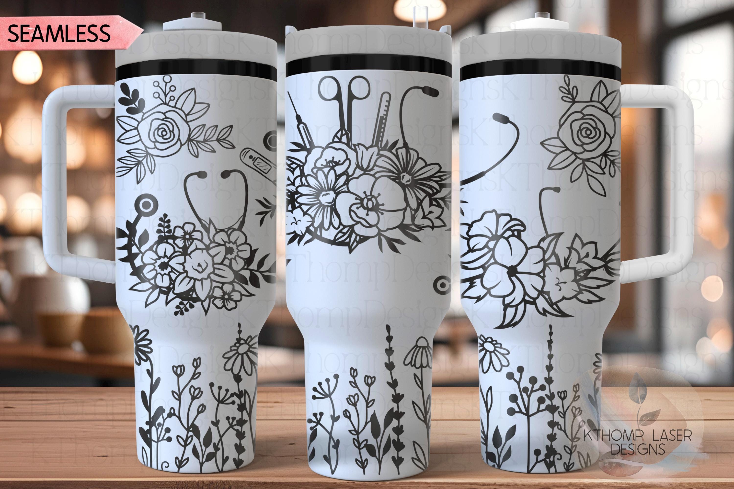 Floral Nurse Stethoscopes Medical Tools Tumbler Wrap SVG | 40oz Laser Engraving File | Rotary Ready Digital Design | Career Gift SVG
