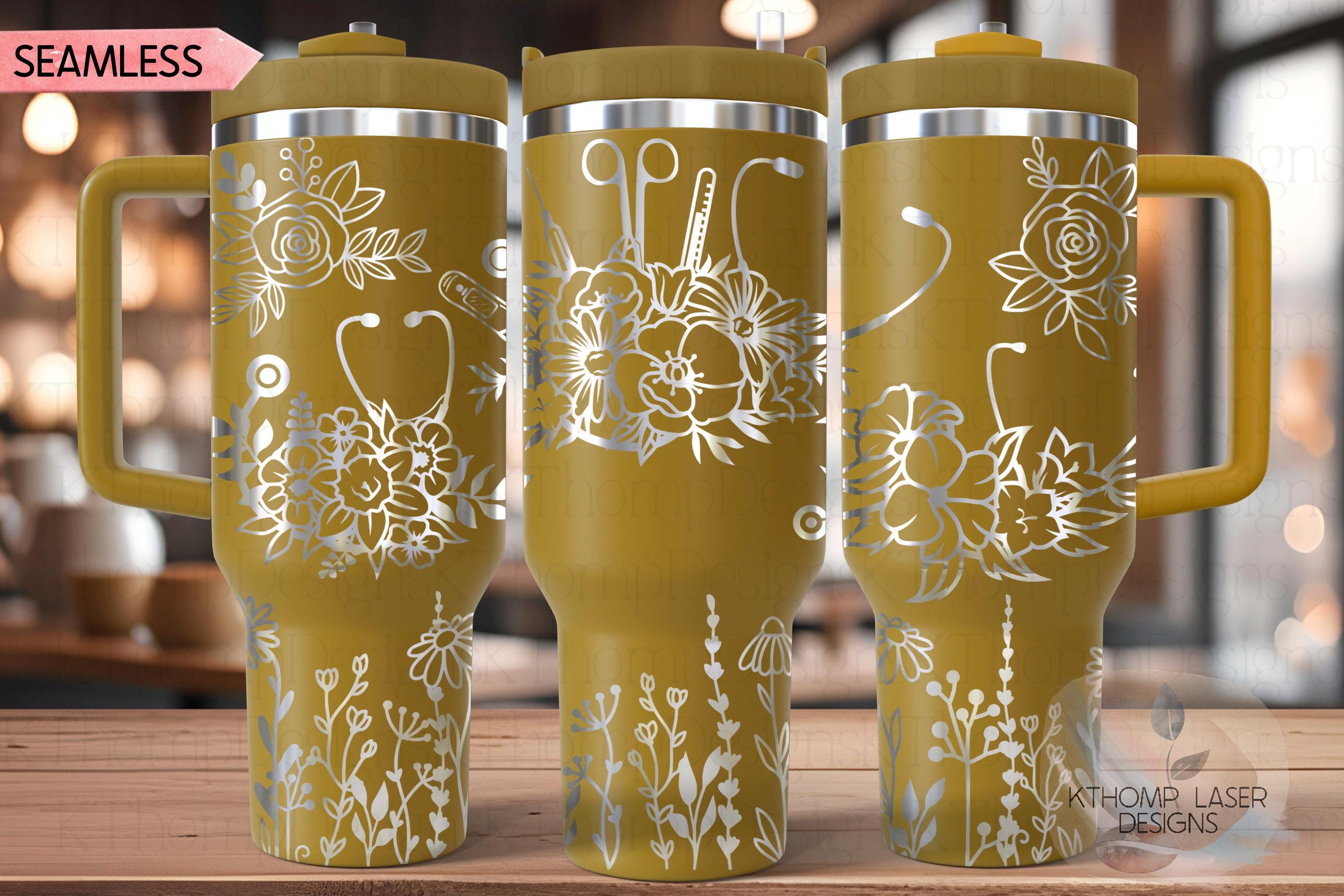 Floral Nurse Stethoscopes Medical Tools Tumbler Wrap SVG | 40oz Laser Engraving File | Rotary Ready Digital Design | Career Gift SVG