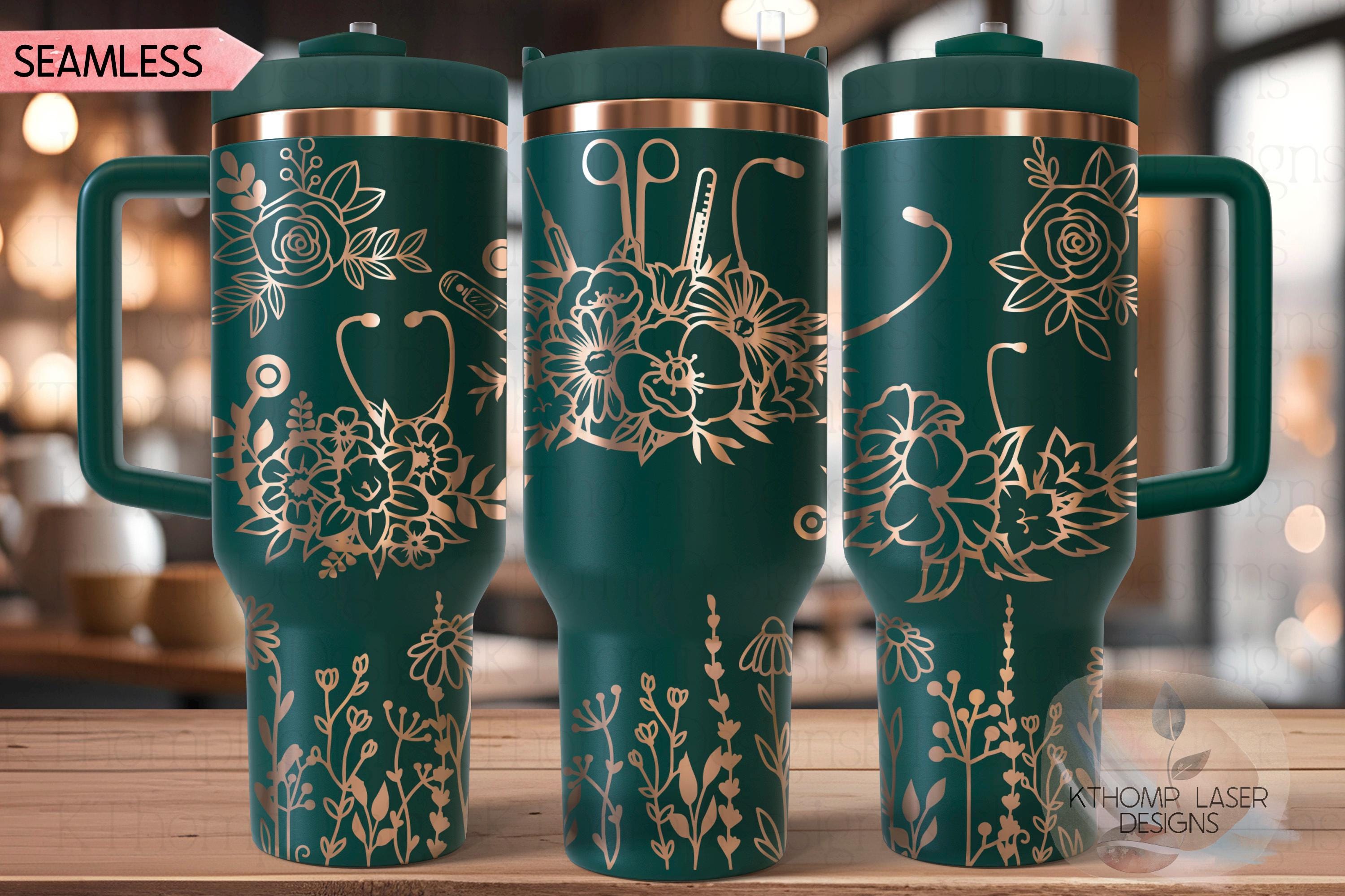 Floral Nurse Stethoscopes Medical Tools Tumbler Wrap SVG | 40oz Laser Engraving File | Rotary Ready Digital Design | Career Gift SVG