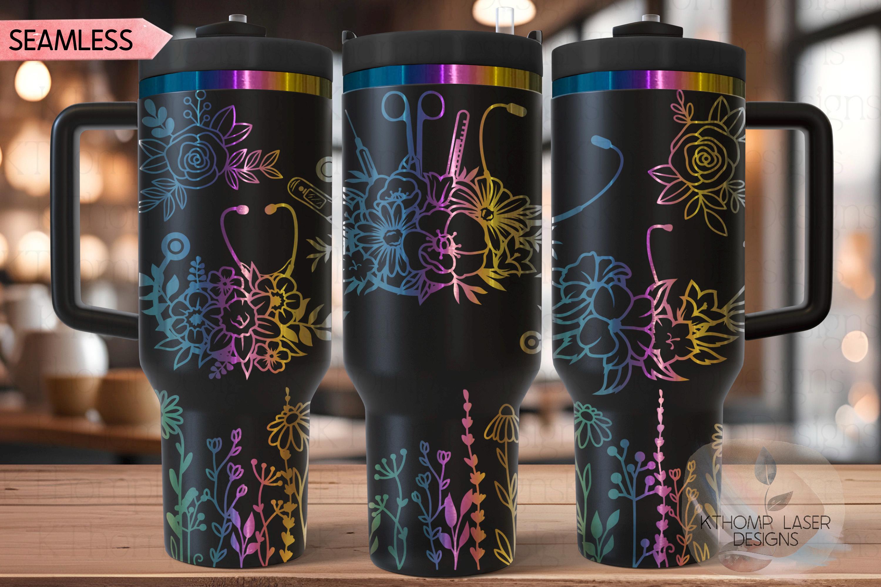 Floral Nurse Stethoscopes Medical Tools Tumbler Wrap SVG | 40oz Laser Engraving File | Rotary Ready Digital Design | Career Gift SVG