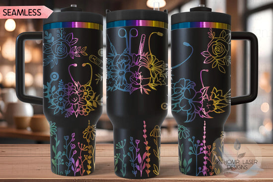 Floral Nurse Stethoscopes Medical Tools Tumbler Wrap SVG | 40oz Laser Engraving File | Rotary Ready Digital Design | Career Gift SVG