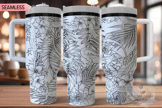 Geckos Tumbler Wrap SVG | 40oz Laser Engraving File | Rotary Ready Digital Design | Jungle Theme SVG