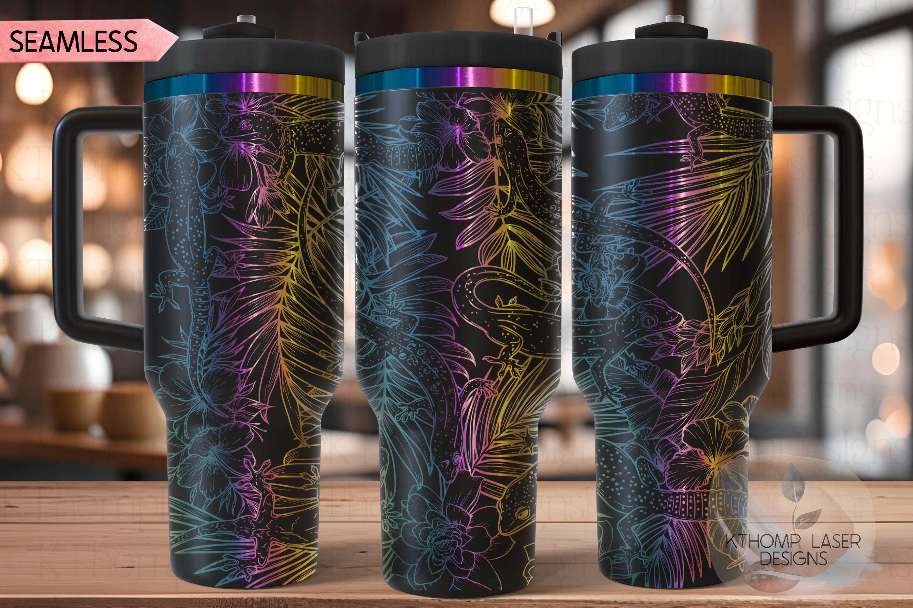 Geckos Tumbler Wrap SVG | 40oz Laser Engraving File | Rotary Ready Digital Design | Jungle Theme SVG