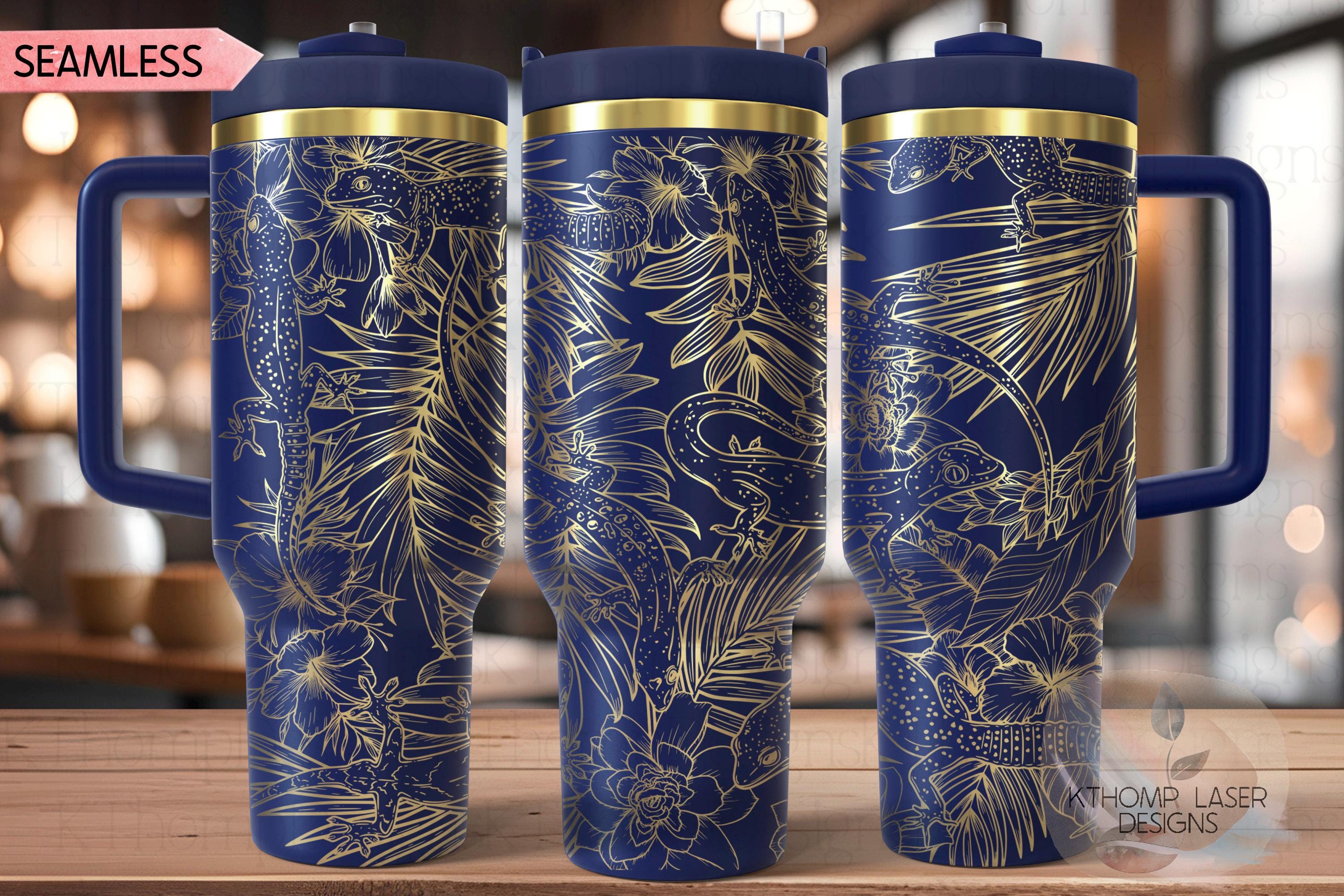 Geckos Tumbler Wrap SVG | 40oz Laser Engraving File | Rotary Ready Digital Design | Jungle Theme SVG