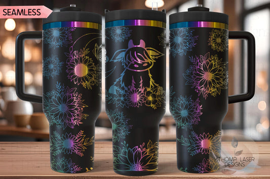 Highland Cow Floral Tumbler Wrap SVG | 40oz Laser Engraving File | Rotary Ready Digital Design | Western Farm SVG