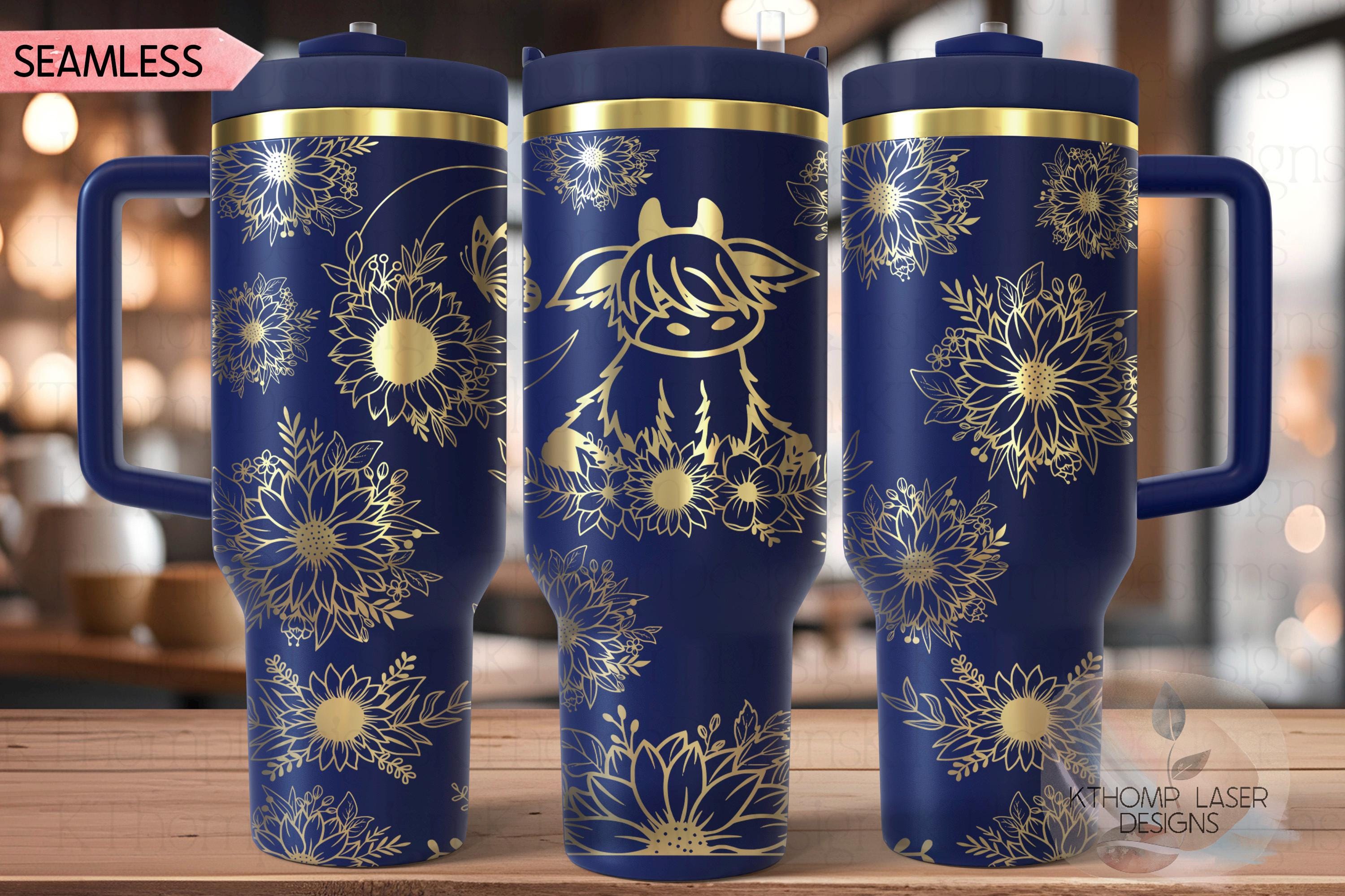 Highland Cow Floral Tumbler Wrap SVG | 40oz Laser Engraving File | Rotary Ready Digital Design | Western Farm SVG